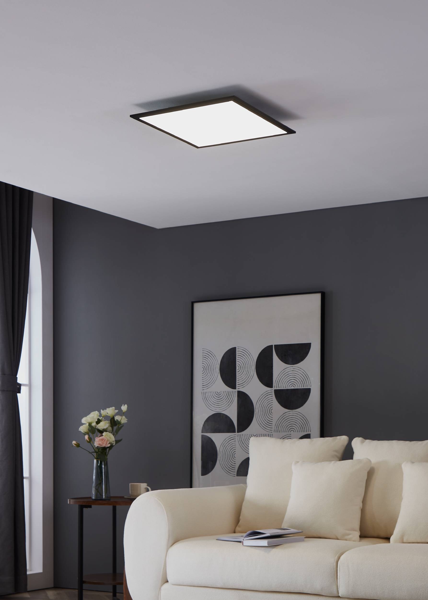 EGLO Deckenleuchte »Salobrena 1 Einbaulampe, Deckenlampe, weiß und schwarz, Aufbaulampe« LED-Modul 1 Stk. Neutralweiß Deckenlampe, Deckenleuchte, Aufbauleuchte für Büro, Flurlampe 45x45 cm