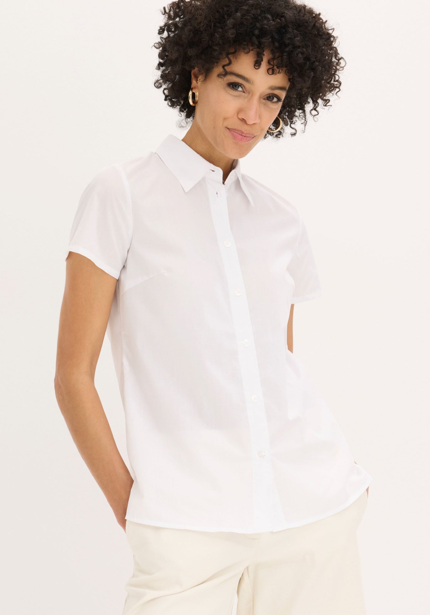bonprix Kurzarmbluse Regular Fit, eleganter Stil, Hemdblusenkragen