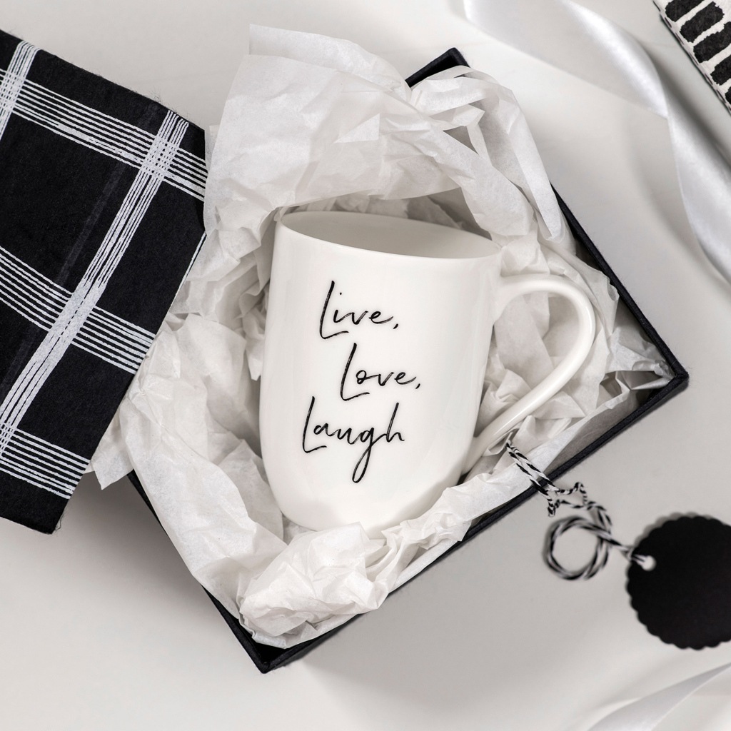Becher VILLEROY & BOCH "Becher mit Henkel 'Live Love Laugh' Statement 290 ml 6er Set weiß", weiß, 6 tlg., Porzellan, Trinkgefäße, Becher 2