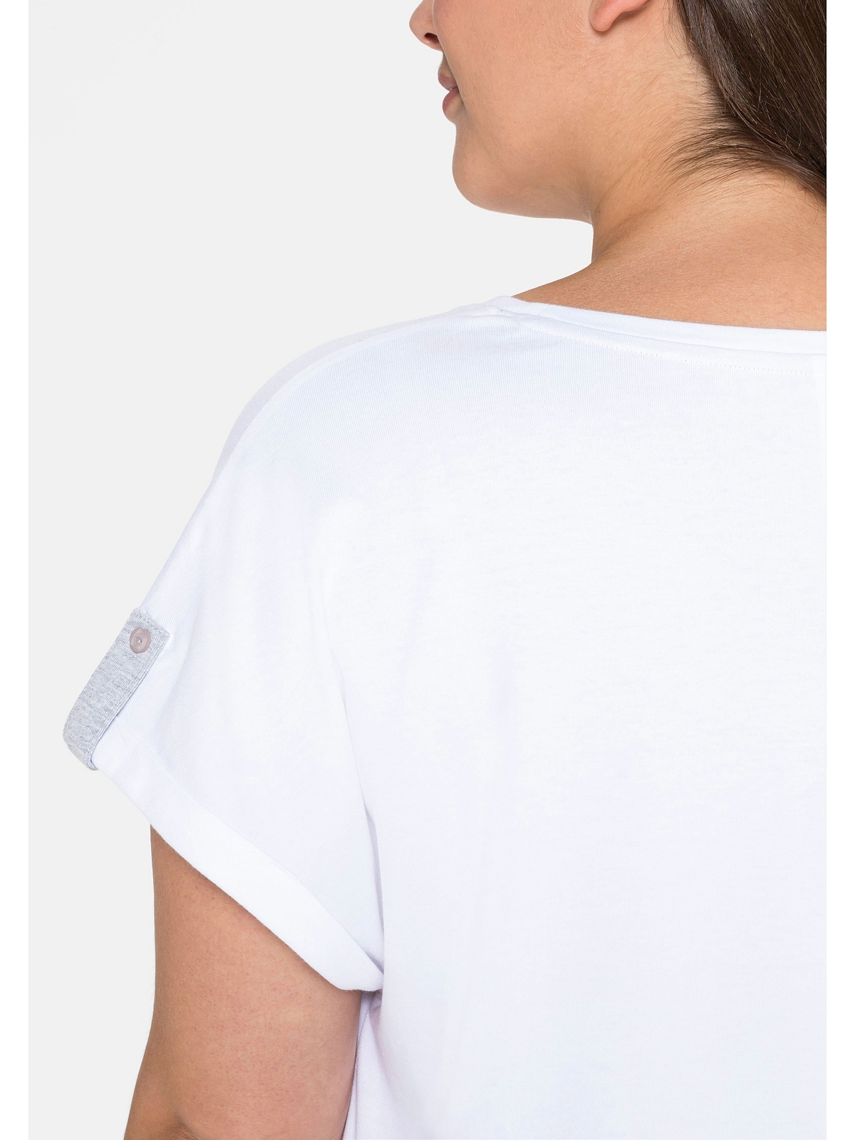 Sheego T-Shirt »Große Größen«, kaufen BAUR mit und | Turn-up-Ärmel Rückenfalte
