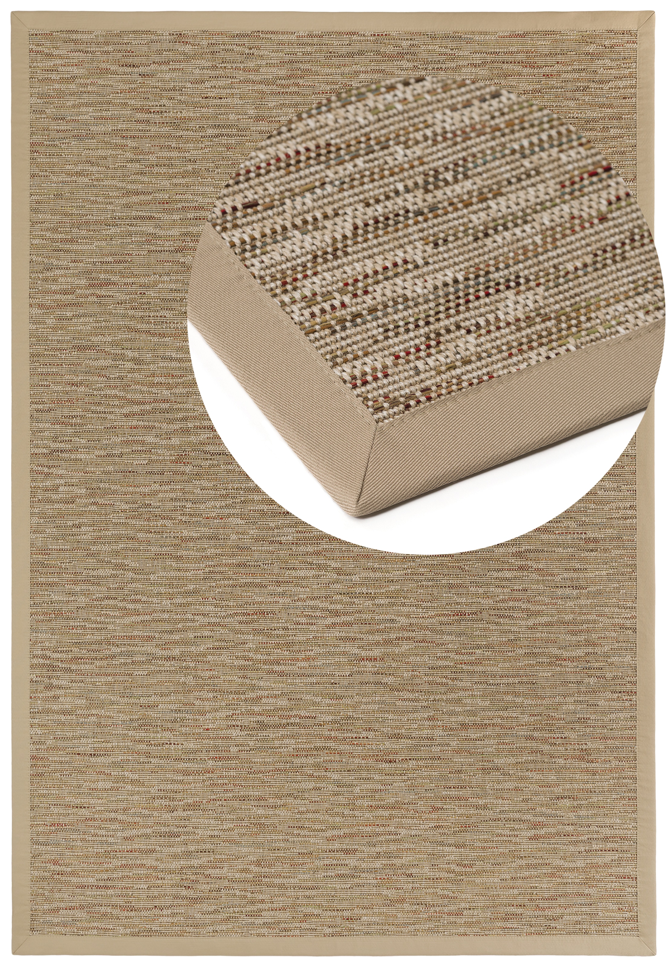 Teppich DEKOWE "Basic S2 Multi", beige (natur), B:120cm H:10mm L:170cm, Kunstfaser, Teppiche, Teppich, meliert, Sisaloptik, mit Bordüre, In- und Outdoor geeignet