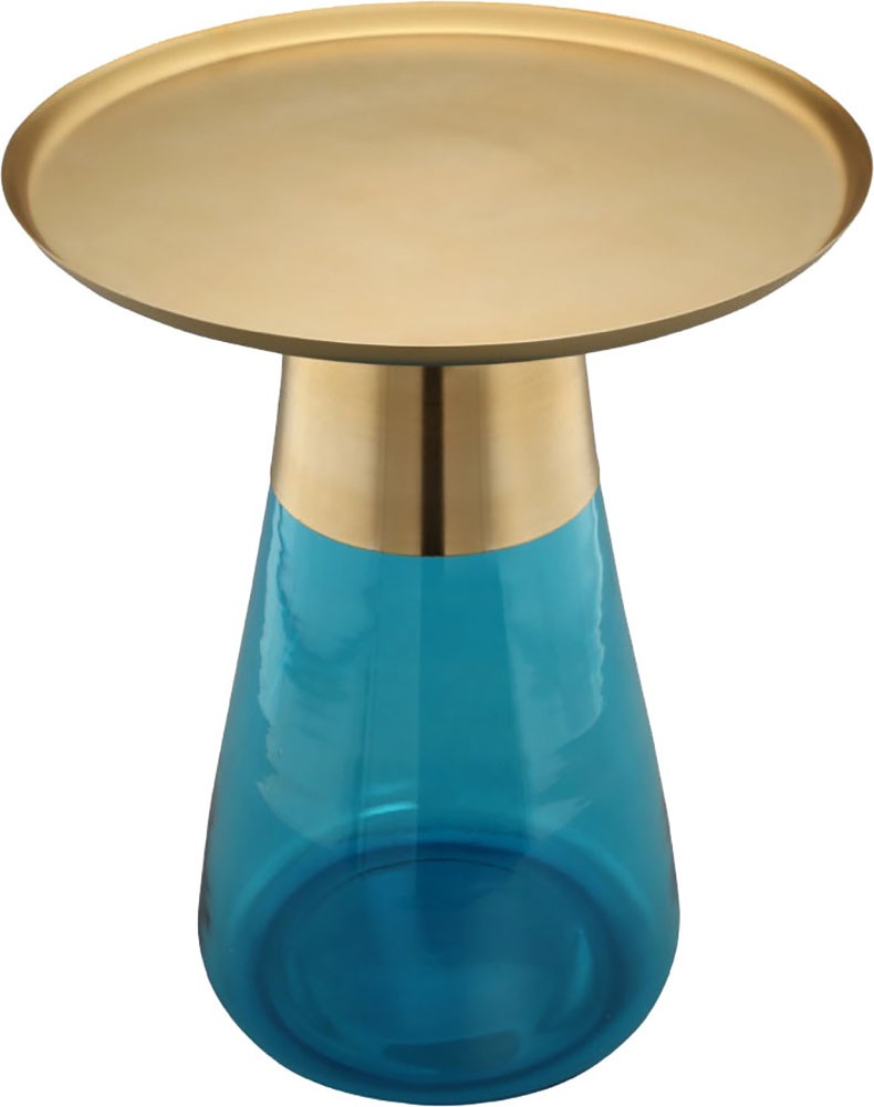 Kayoom Beistelltisch »Roman 225, mundgeblasener Glaskorpus«, (1 St.), mundgeblasener Glaskorpus, Retro-Design, goldene Metall-Tischplatte