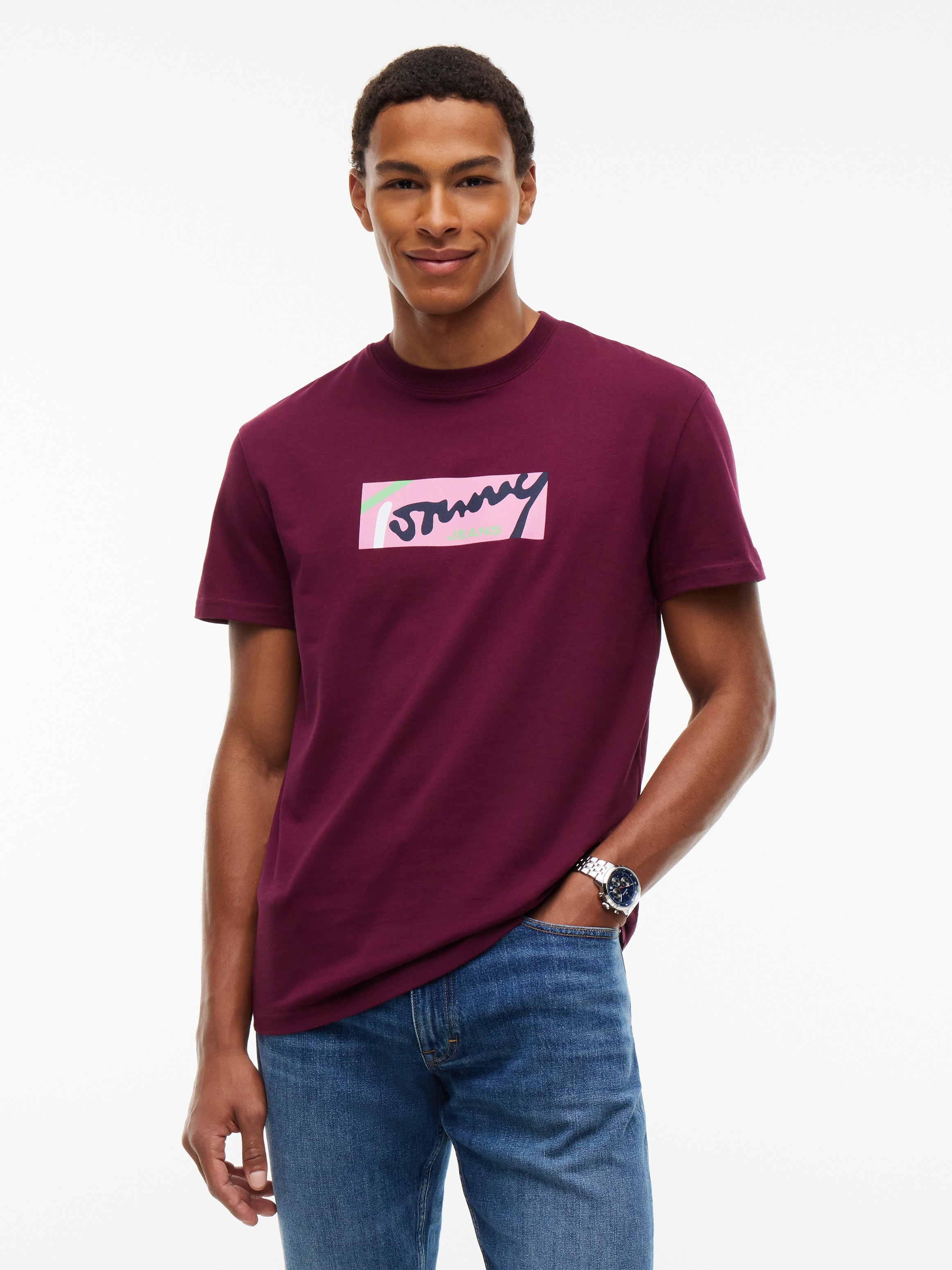 Tommy Jeans T-Shirt "TJM REGULAR SIGNATURE" Print, Rundhals, normale Passform