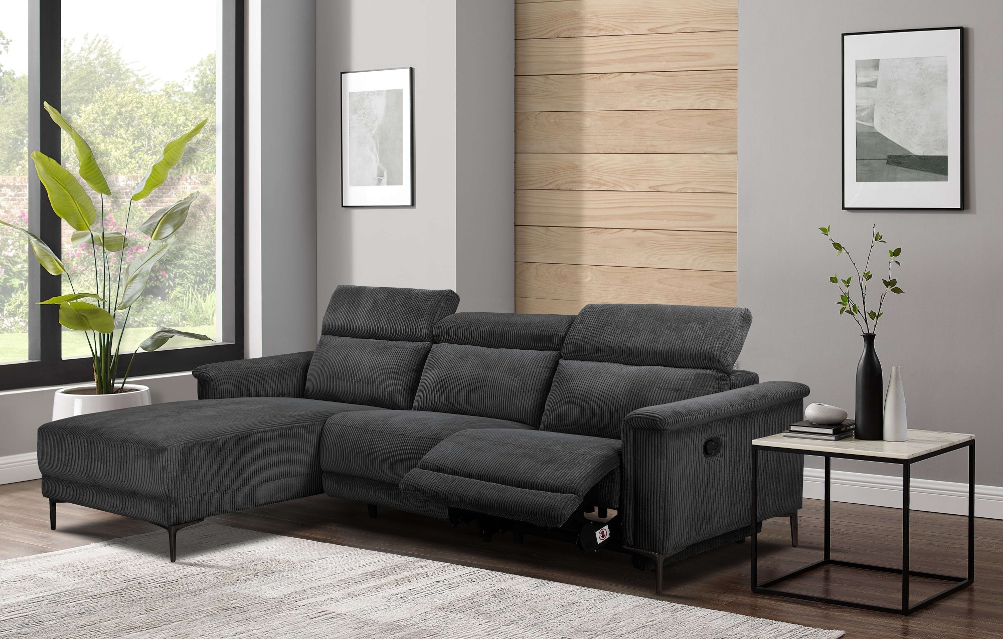 Places of Style Ecksofa »Lund in Cord, L-Form, 261 cm, mit manueller«, o. elektrischer Relaxfunktion, USB, Kopfteilverstellung