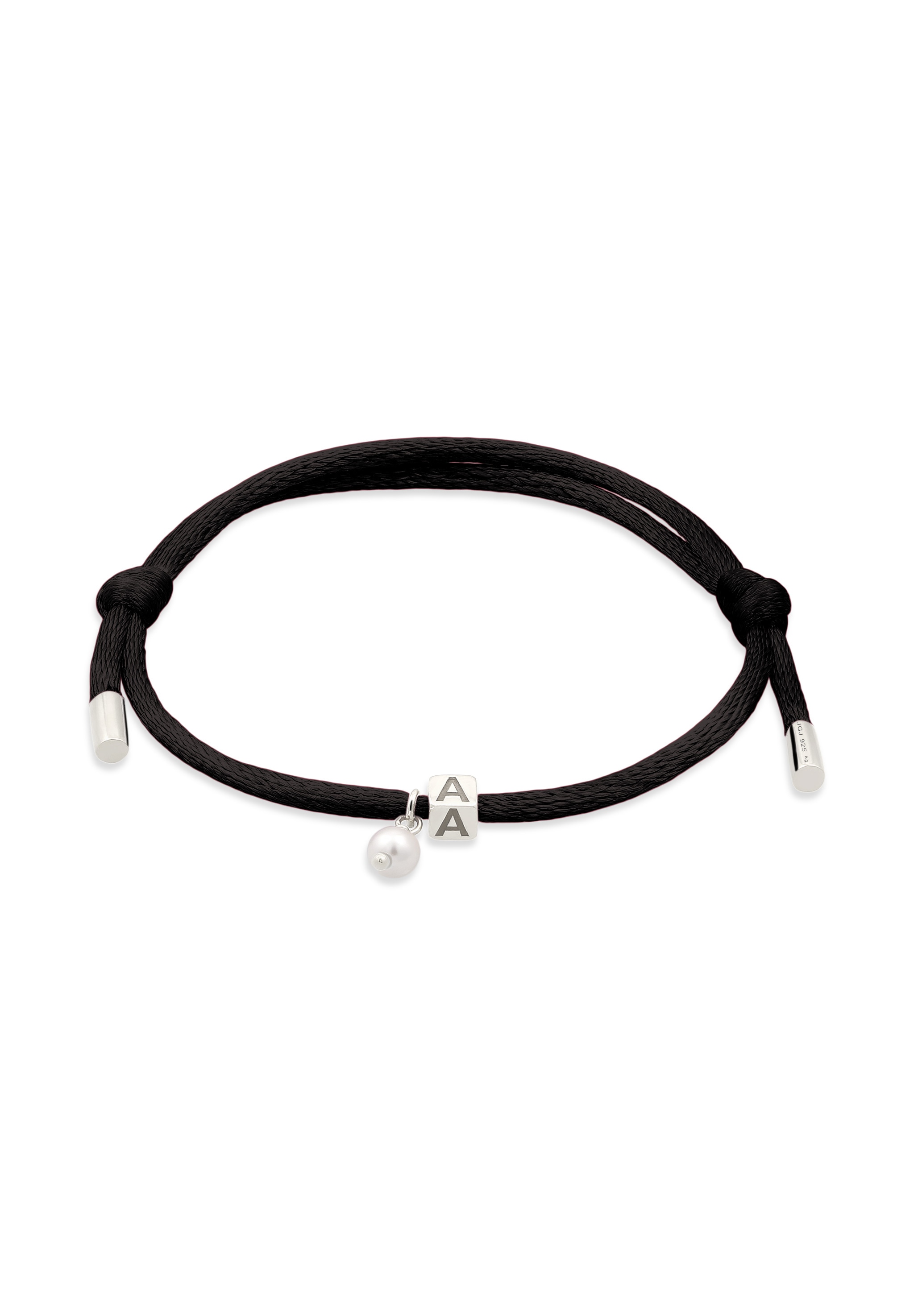 ELLI Damen Armkette "Armband Lettering Swarovski Perle White 925 Sterling Silber vergoldet", Silber 925 (Sterlingsilber), schwarz, Silber 925