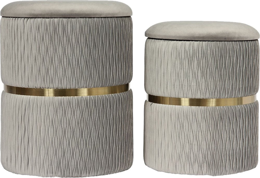 Kayoom Polsterhocker »Hocker Zora 425 2er-Set, Praktischer und versteckter Stauraum«, (Set, 2 St.), 2er-Set mit Stauraum, ineinander stapelbar, goldener Ring
