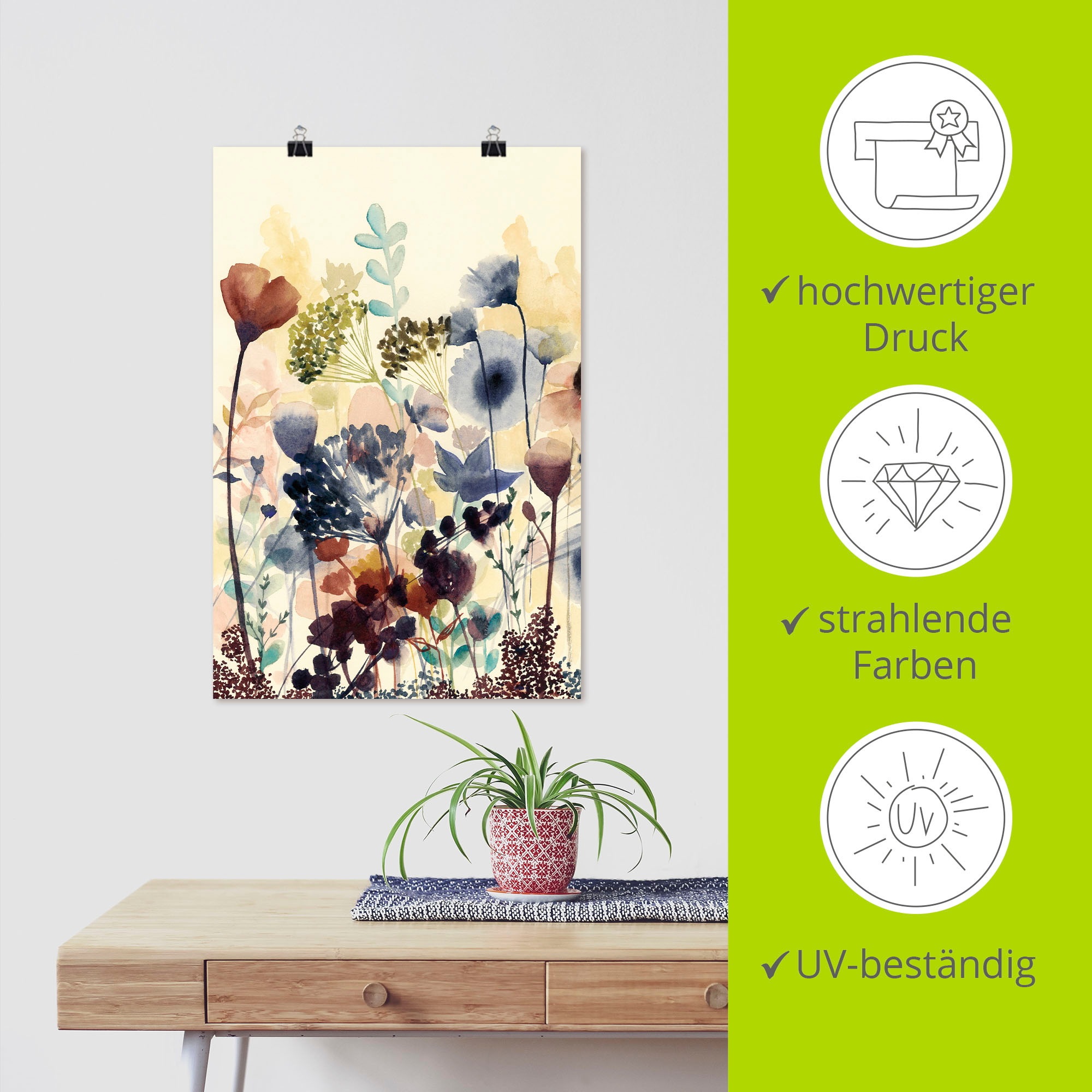 Artland Wandbild »Sonnengetrocknete Blüten I«, Blumenwiese, (1 St.), als Alubild, Outdoorbild, Leinwandbild, Poster, Wandaufkleber