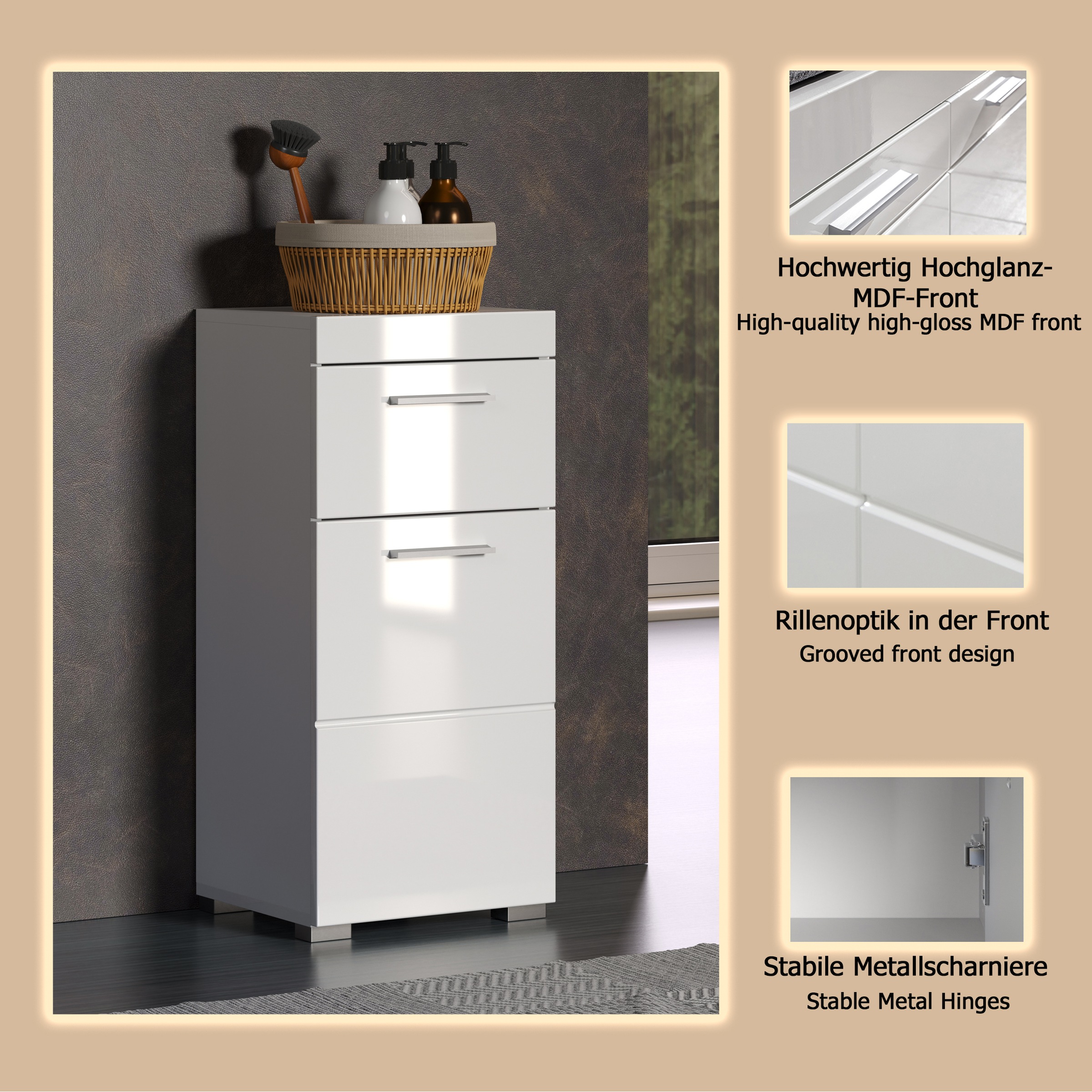 welltime Unterschrank »Avena«, Badezimmerkommode mit 1 Schublade und 1 Tür - (B/T/H) 37/31/79 cm
