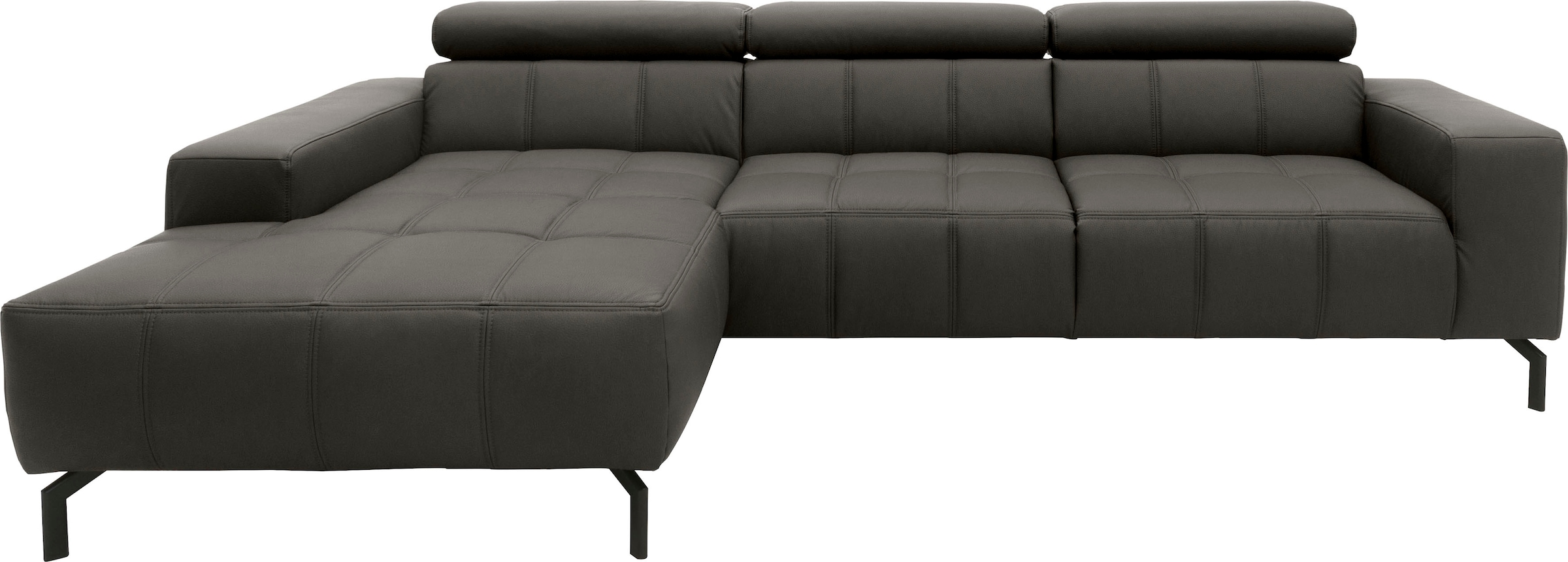 DOMO collection Ecksofa "Cunelli tolle Sitznähte als Designelement, fester Sitzkomfort, L-Form" whlw. verstellbare Kopfteile, passend für gängige Saugroboter