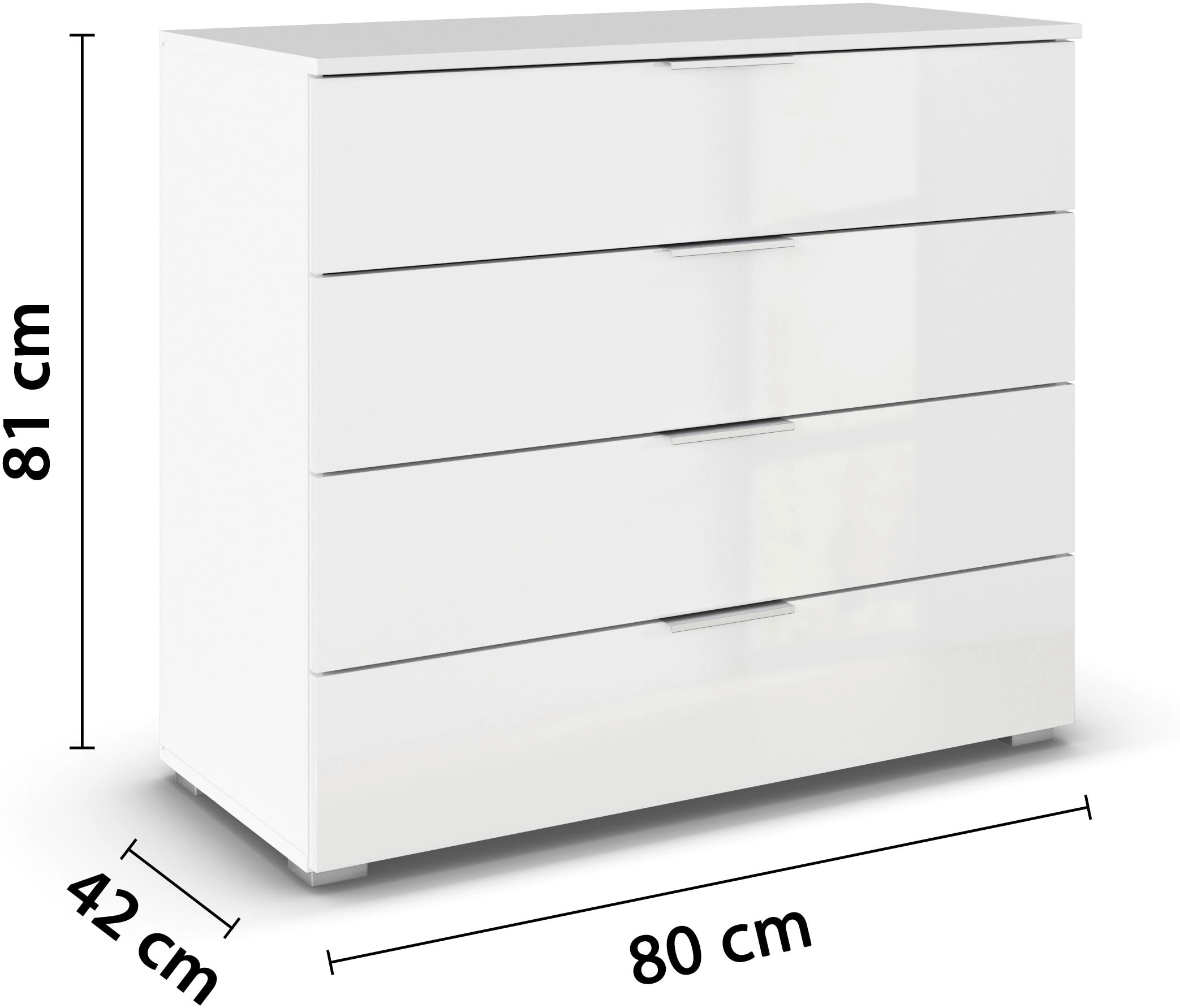 rauch Schubkastenkommode »Sideboard Schubladenkommode AGORDO mit Dekor- oder Hochglanzfront«, (in zwei Griff-Farben, Breite 80 cm), vier große und geräumige Schubladen mit viel Stauraum MADE IN GERMANY