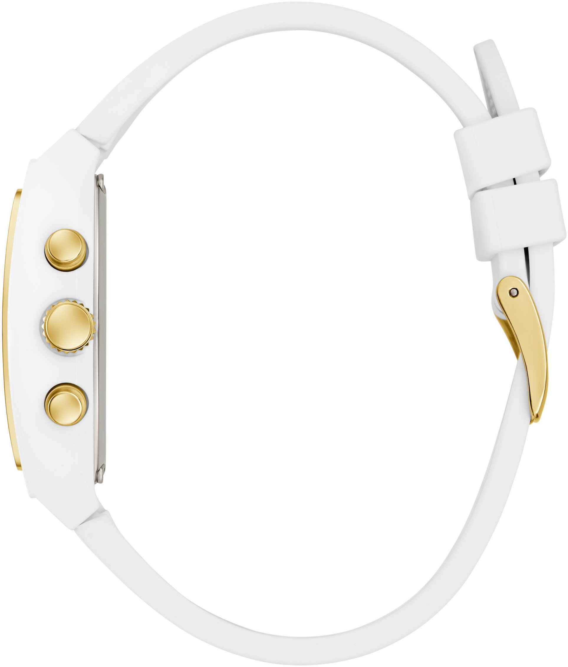 Guess Multifunktionsuhr »RENDEZVOUS«, Quarzuhr, Armbanduhr, Damenuhr, Datum, Wochentag, Nylon/Silikonarmband