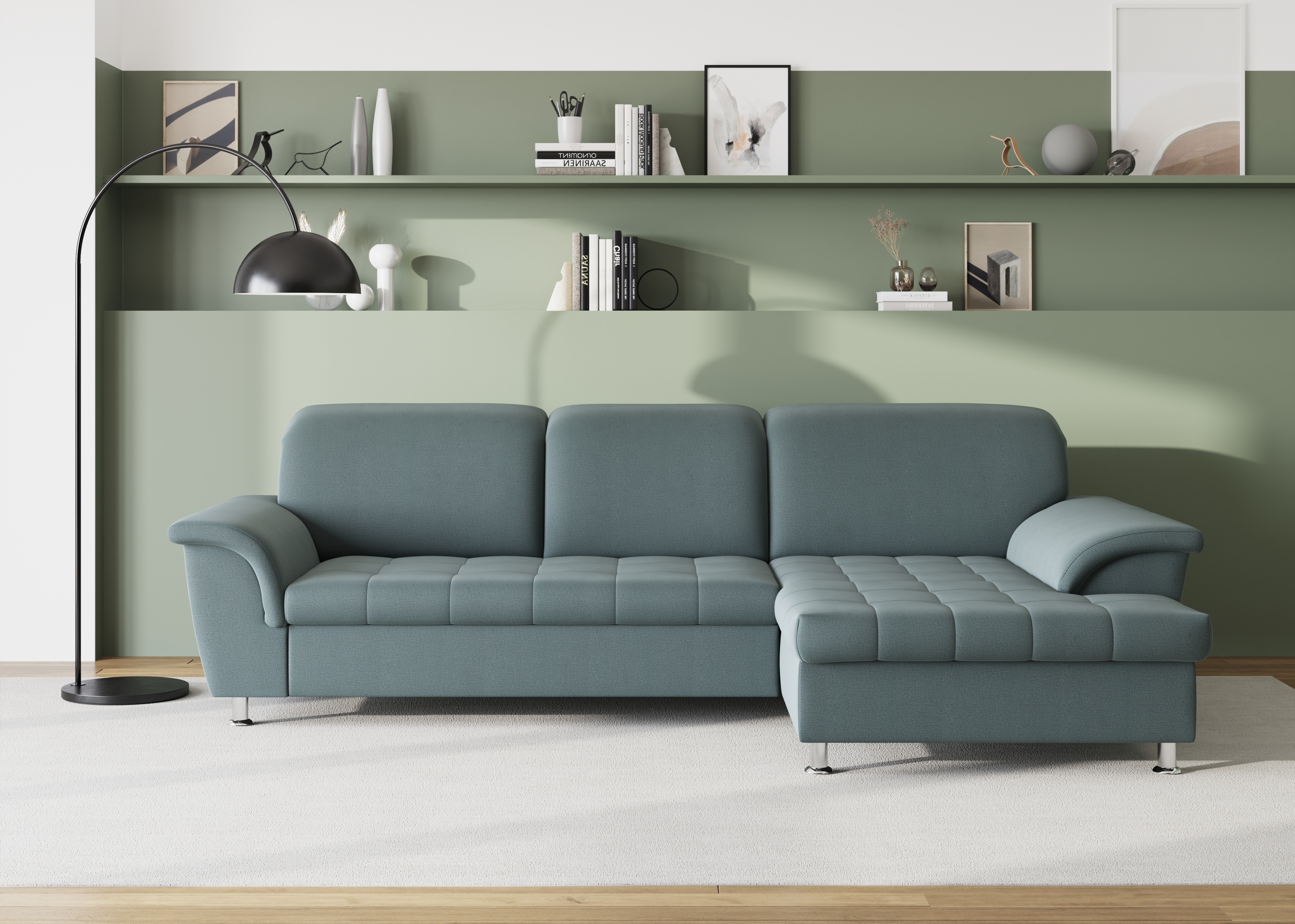 DOMO collection Ecksofa "FRANZI 278x170x81 cm, Steppung im Sitzbereich, L-Form" wahlweise mit Bettfunktion, Bettkasten und Kopfteilverstellung