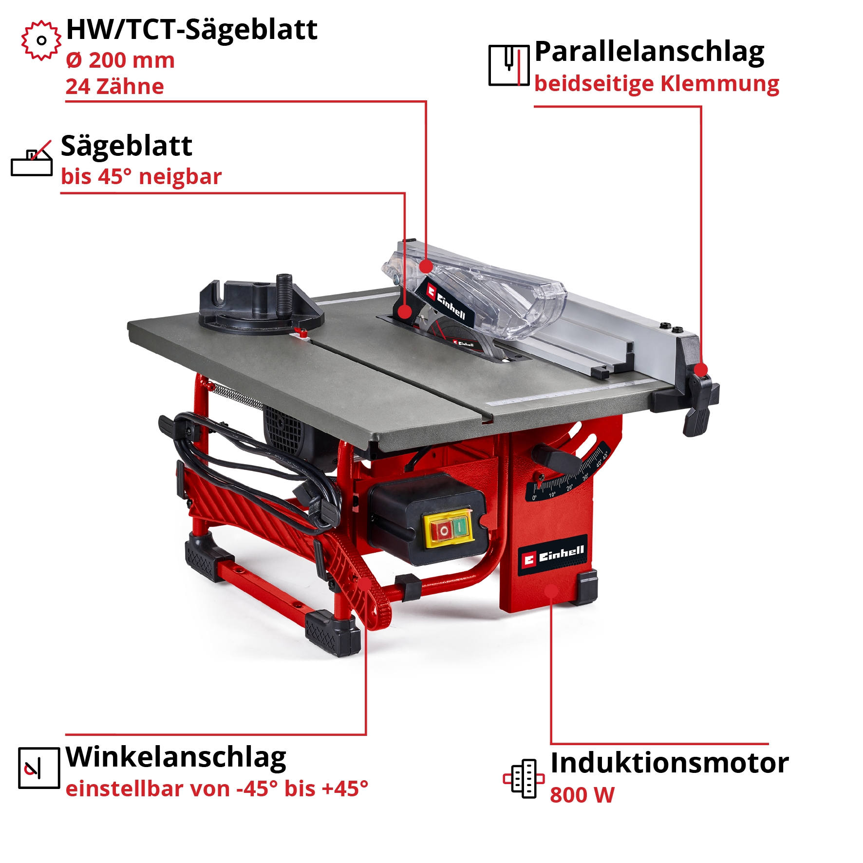 Einhell Tischkreissäge »TC-TS 8 I«, 500 Watt, Sägeblattneigung um bis zu 45°