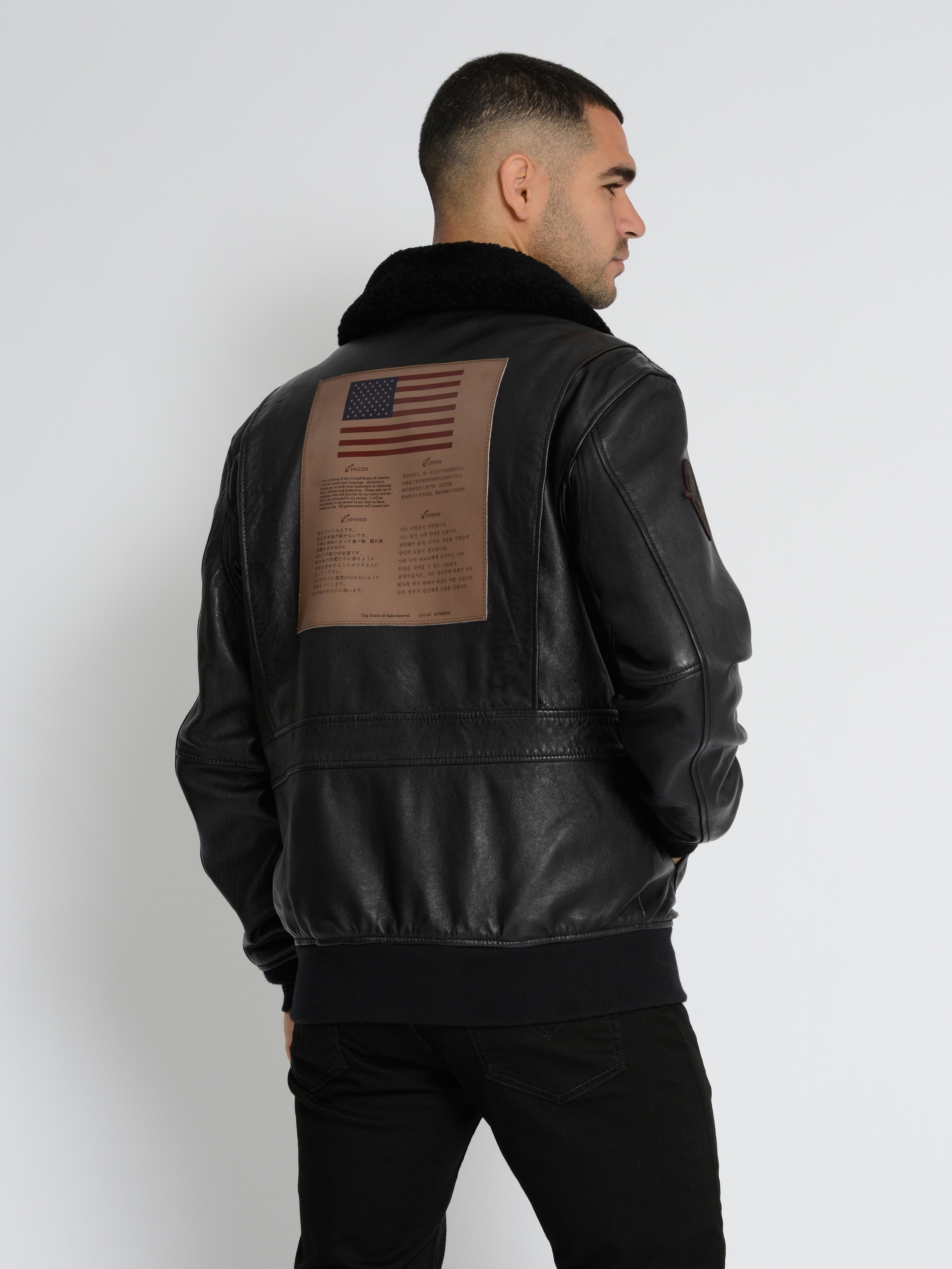 Lederjacke TOP GUN "TG2023004", Herren, Gr. 52L, schwarz, Obermaterial: 100% Lammleder; Futter: 100% Polyester; Wattierung: 100% Polyester; Strick: 97% Polyester, 3% Elasthan ; Kragen: 100% Lammfell, Bündchen, Jacken 3