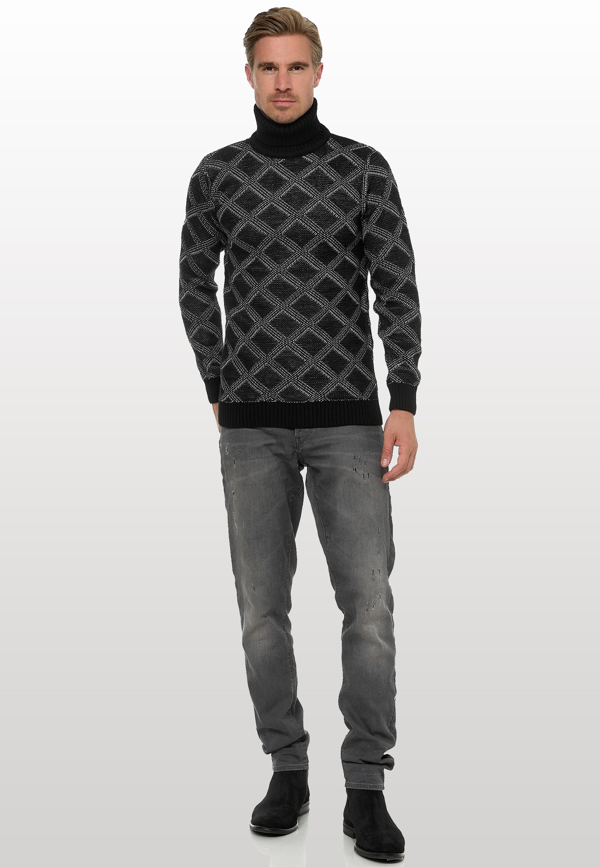 Rusty Neal Rollkragenpullover, mit stylischem Karo-Muster