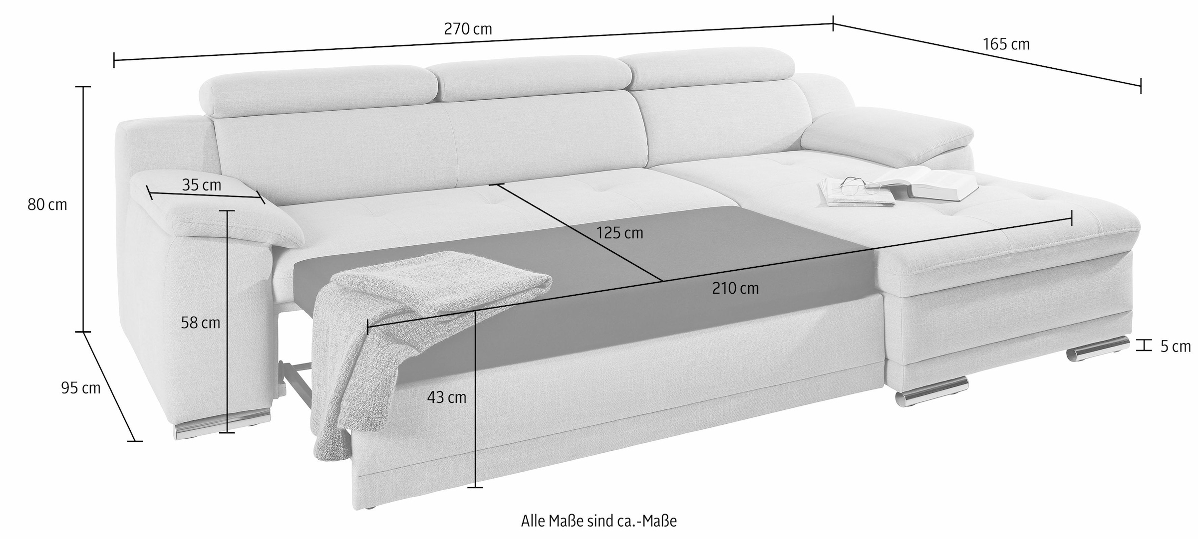 sit&more Ecksofa »Top Andiamo L-Form«, wahlweise mit Bettfunktion, inklusive Kopfteilverstellung