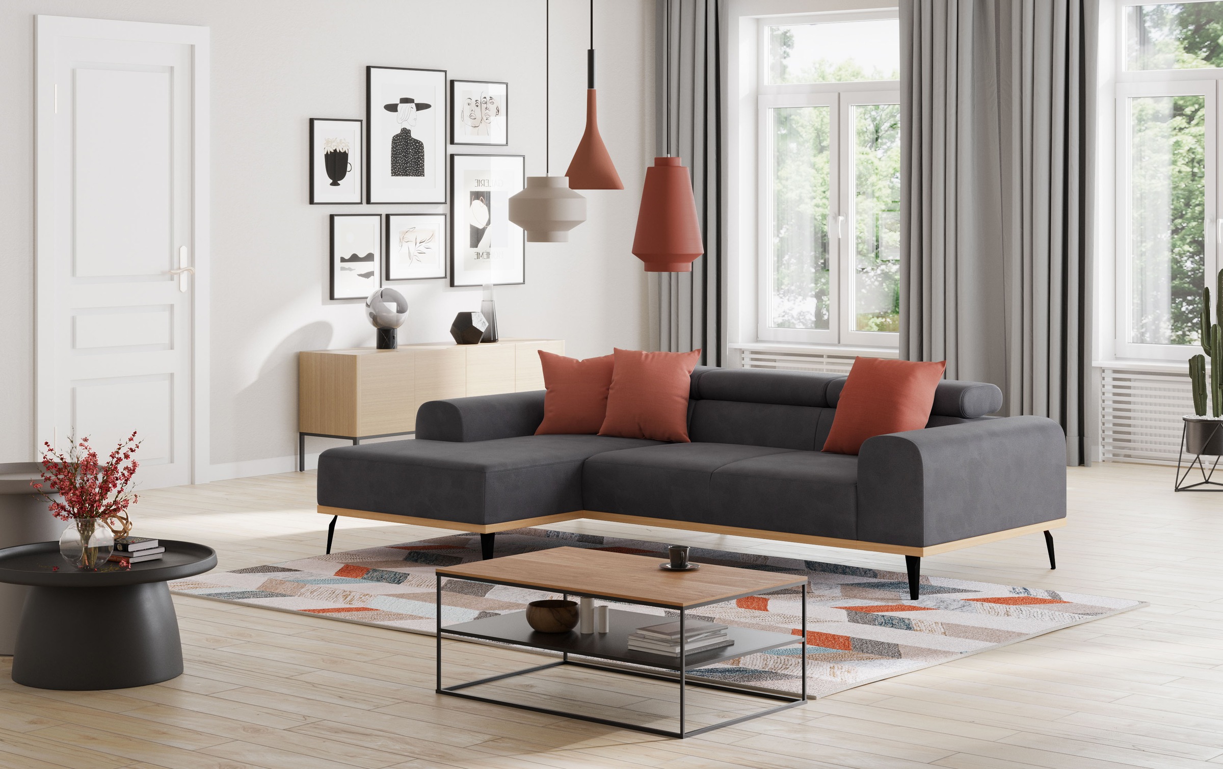 Places of Style Ecksofa »Carlo L-Form«, mit Kopfteilverstellung & Holz-Rahmenoptik, wahlweise Relaxfunktion