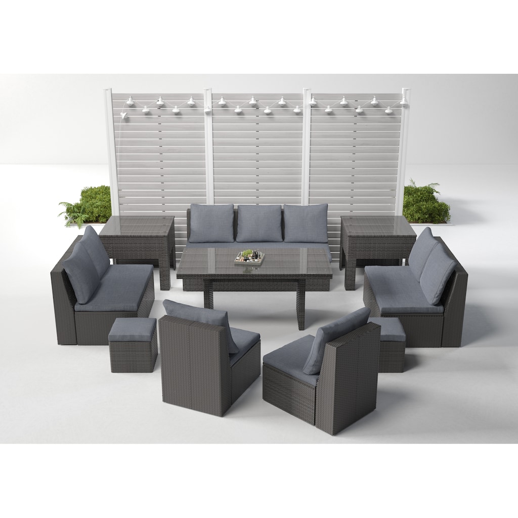 KONIFERA Gartenlounge-Set »Florida«, (Set, 27 tlg., 2x2erSofa,1x3er Sofa,2xSessel,2xHocker,3xTisch, inkl. Auflagen)