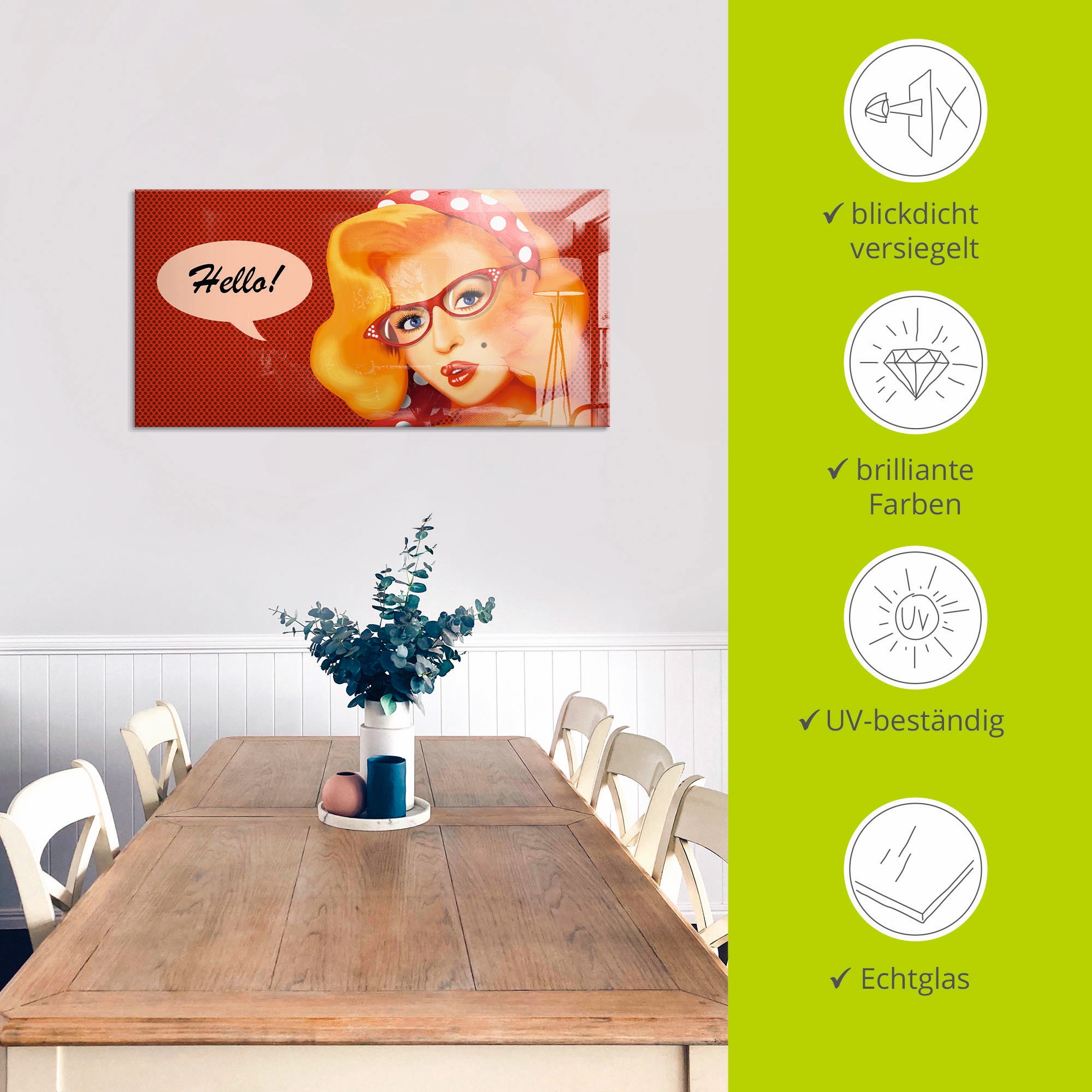 Artland Glasbild »Freundliches Hallo«, Frau, (1 St.), in verschiedenen Größen