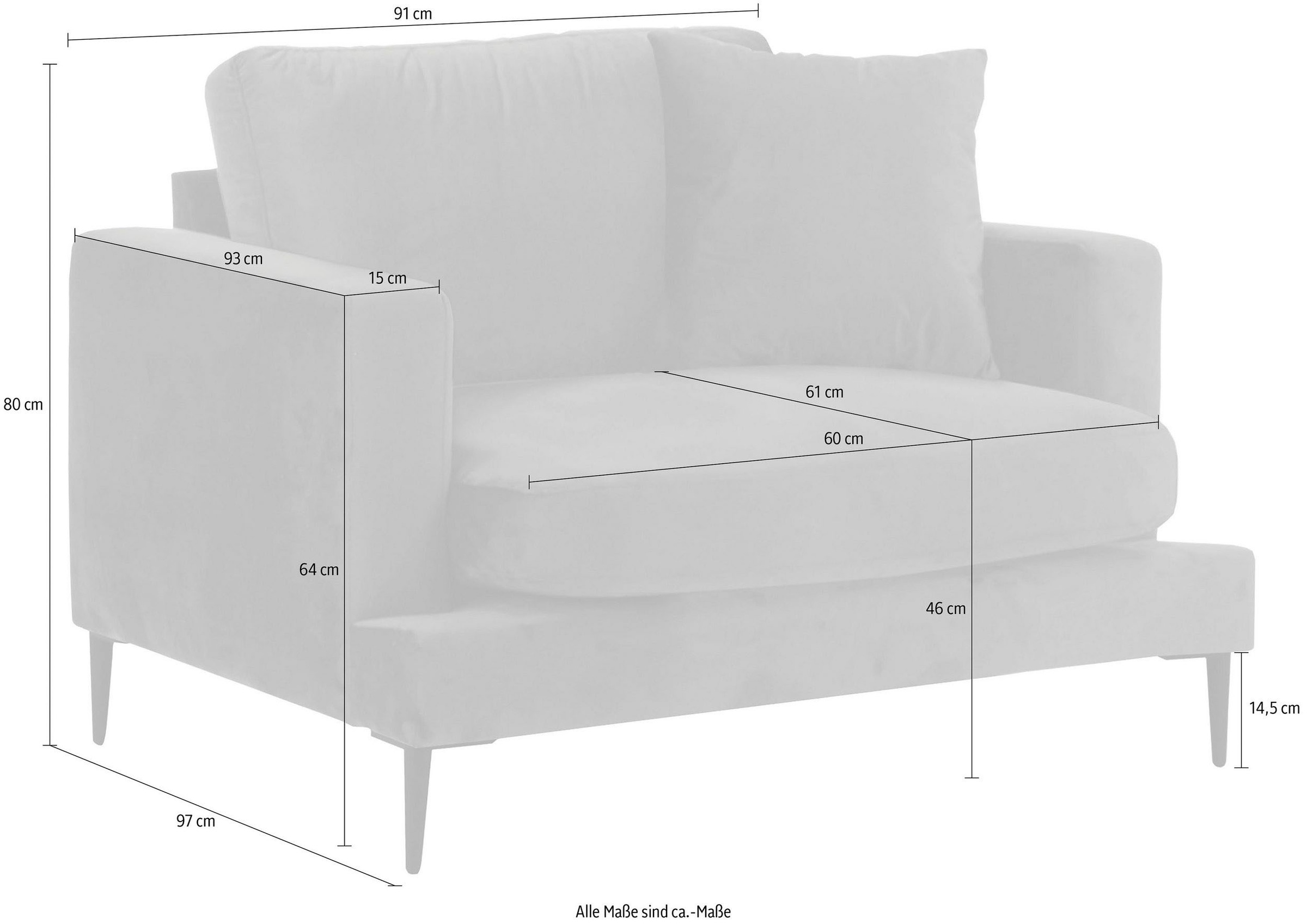 Leonique Sessel »Cozy Loungesessel, Designersessel, Maße B/T/H: 91/97/80 cm«, mit Metallbeinen und Zierkissen