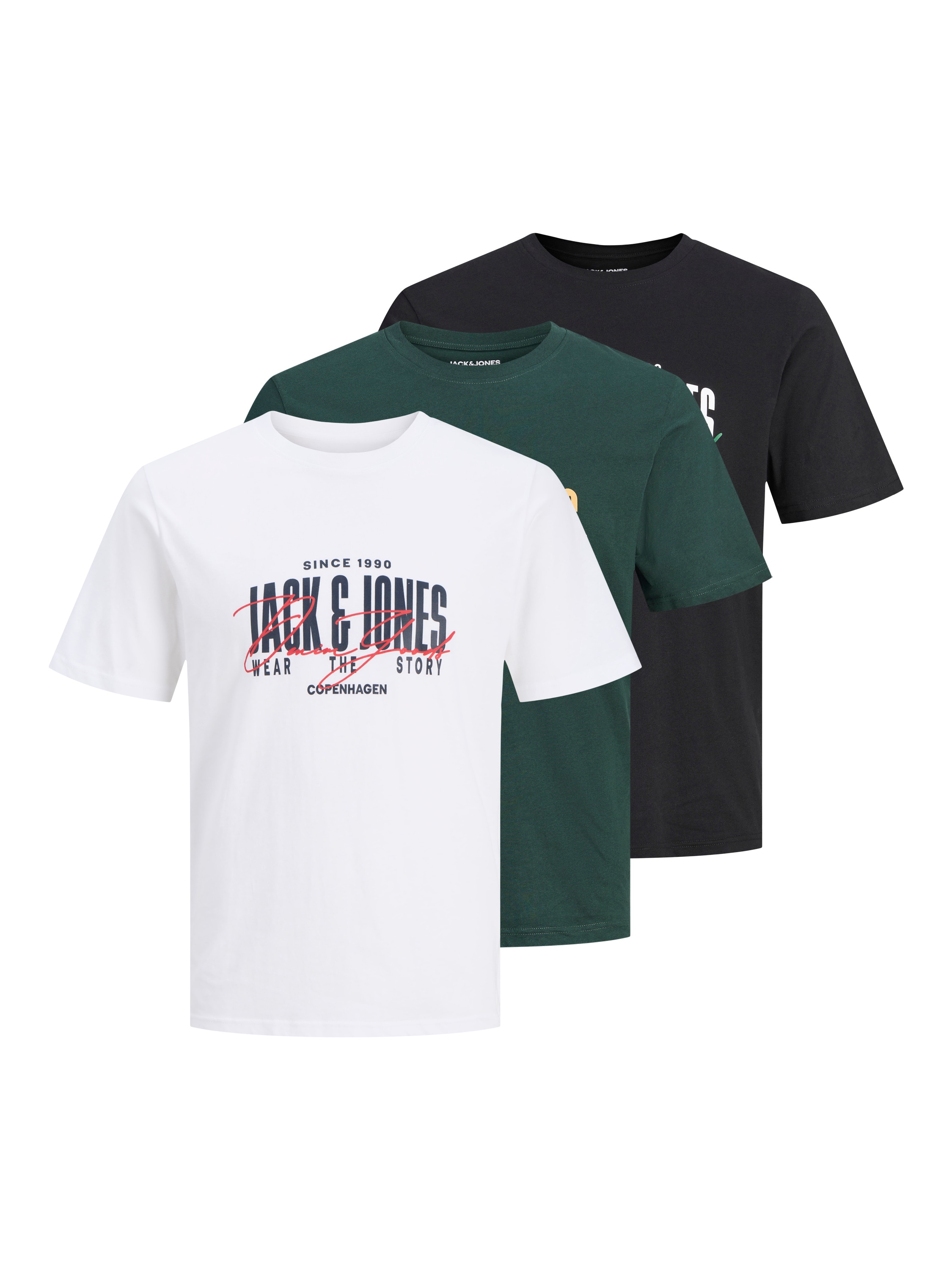 Jack & Jones Rundhalsshirt "Jjaero Tee Ss Crew Neck 3PK Mp" Packung, 3 Baumwolle, Regular Fit