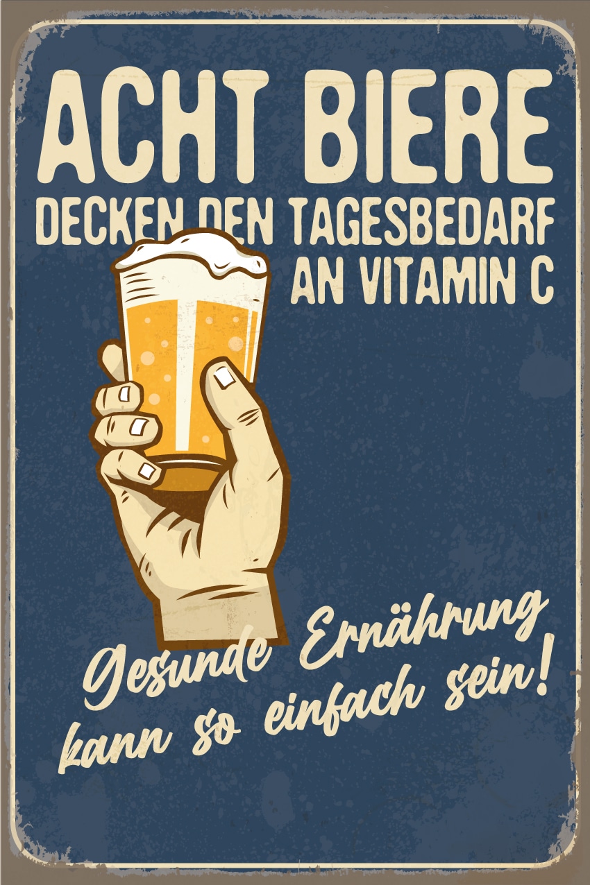 queence Metallbild »Acht Biere Spruch Stahlschild Blechschild«, Schriftzüge-Schriftzug-Sprüche-Sprüche & Texte-Getränke, (1 St.), Stahlschild, Blechschild, Sprüche, Texte, witzig, Bier