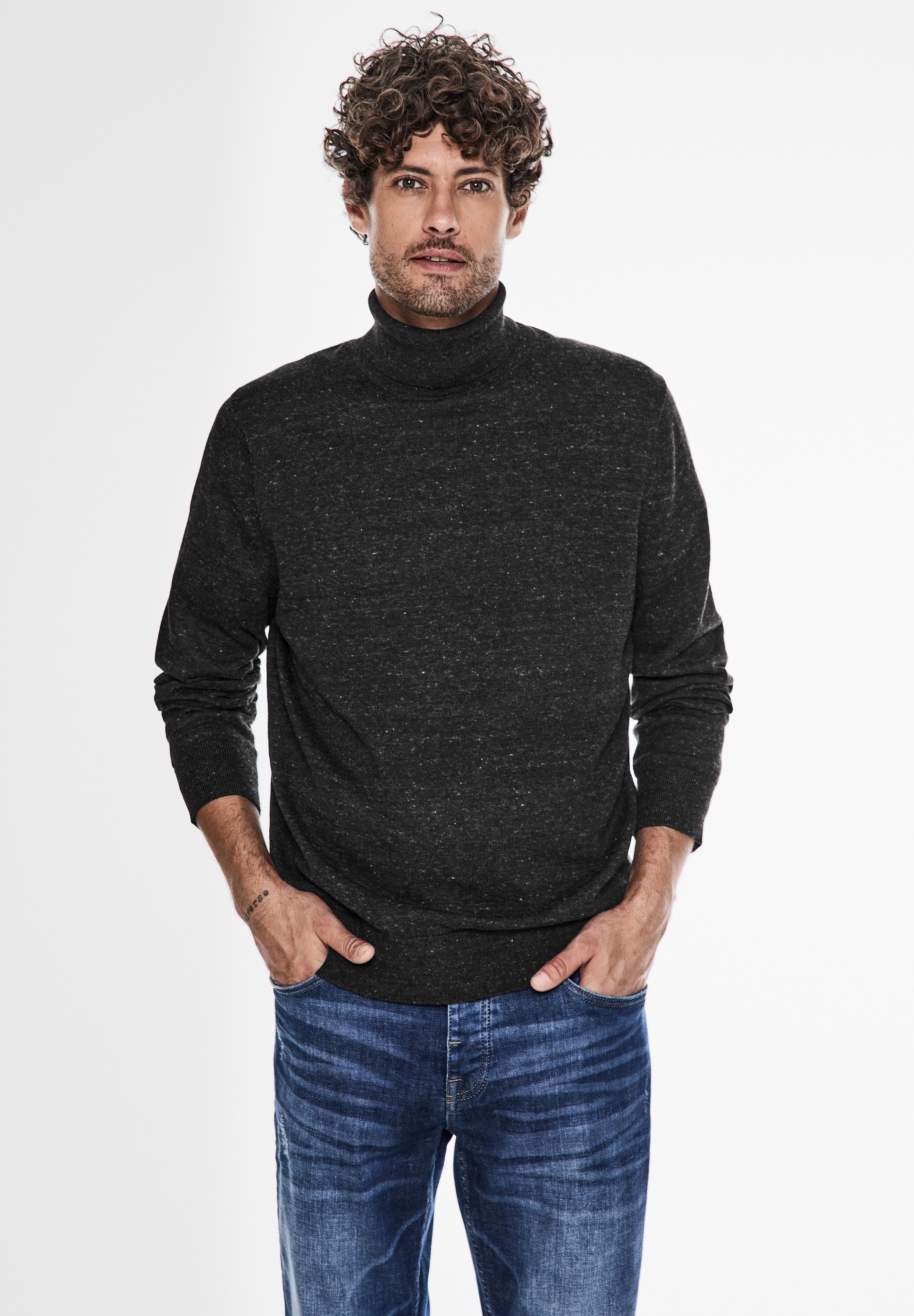STREET ONE MEN Rollkragenpullover, in Melange Optik