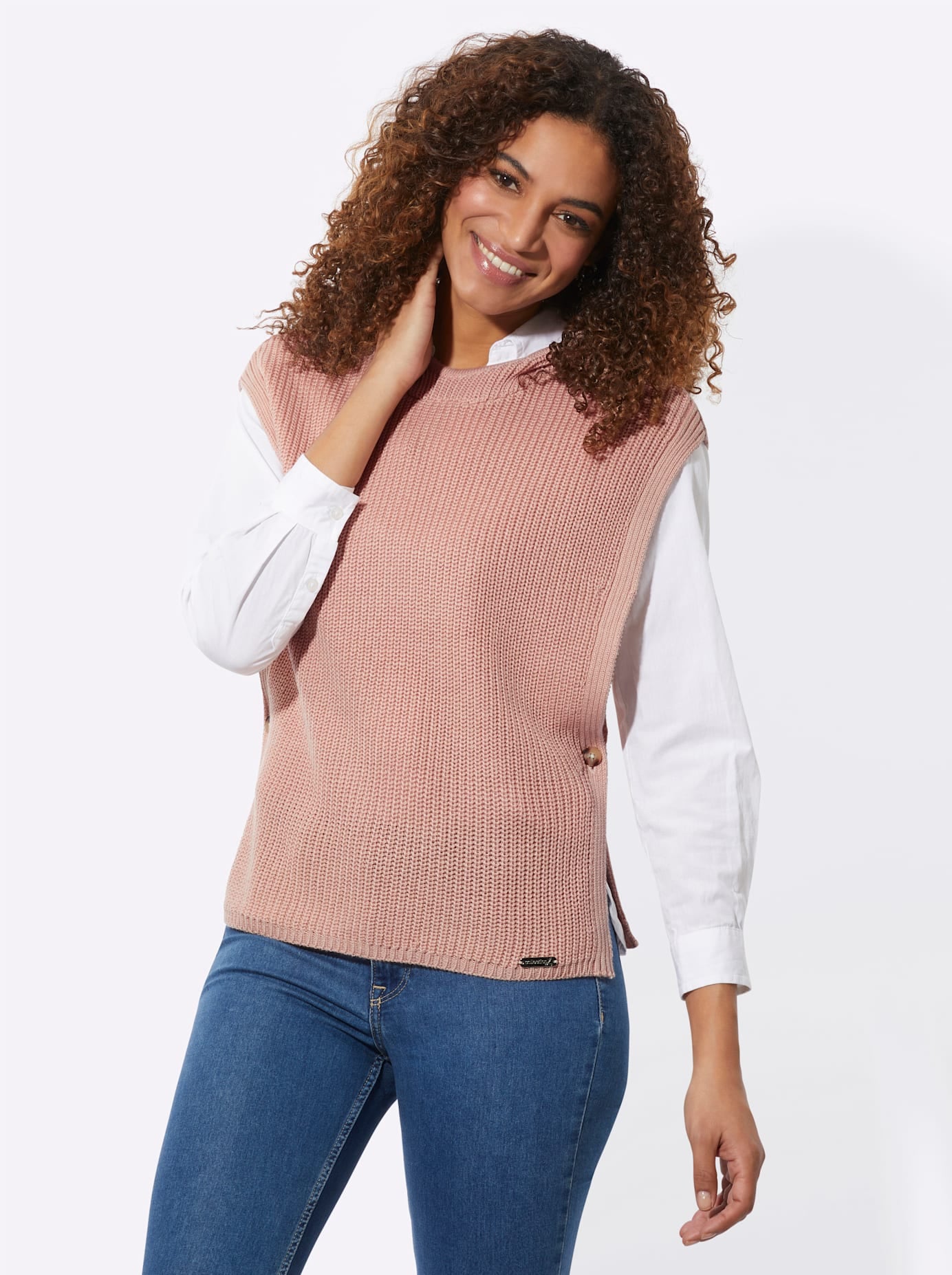 Pullunder CASUAL LOOKS "Kapuzen-Pullunder", Damen, Gr. 54, beige (puder), 50% Baumwolle, 50% Polyacryl, unifarben, Pullover Pullunder