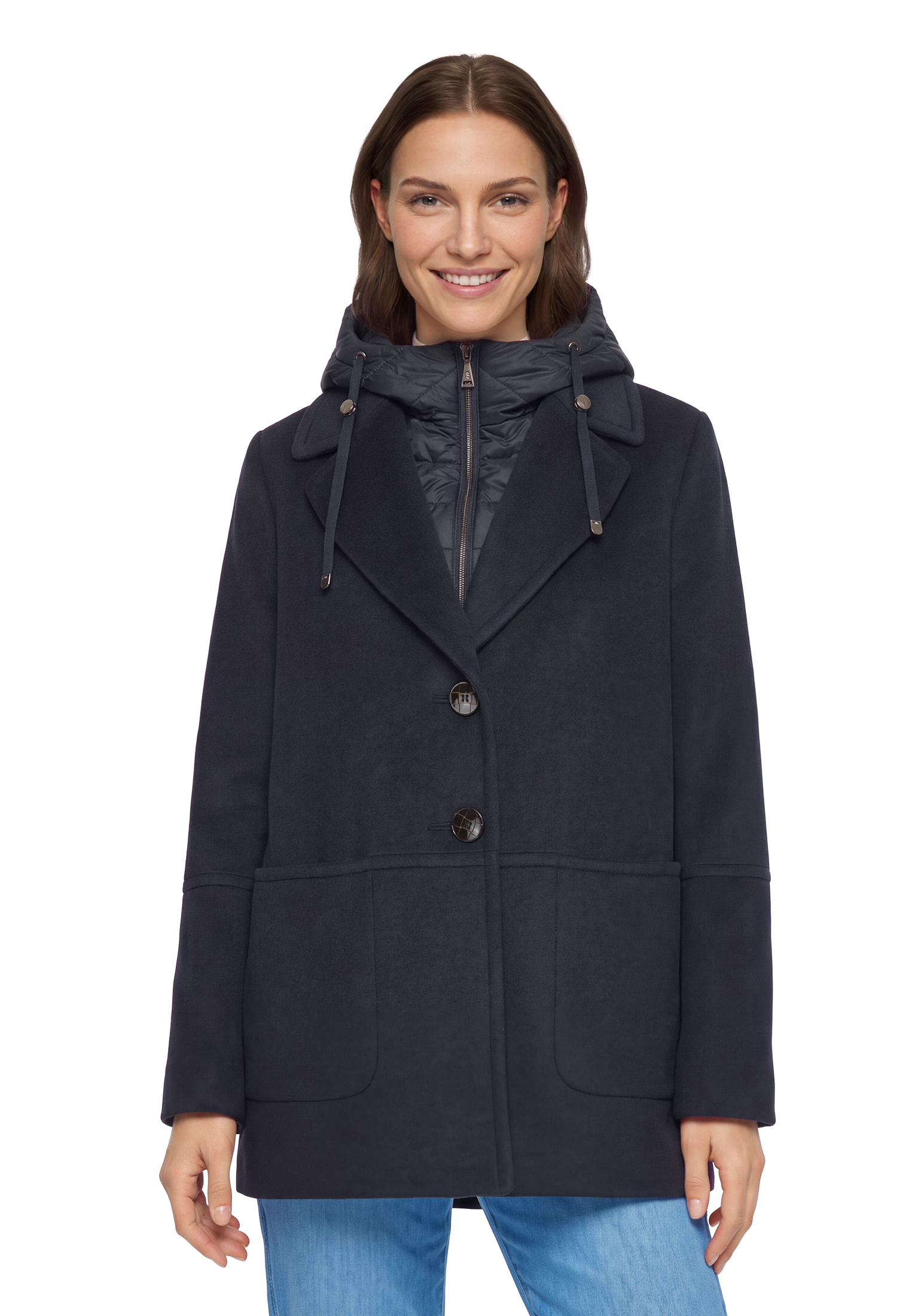 Gil Bret Wolljacke mit Kapuze mit Reverskragen und Steppkapuze