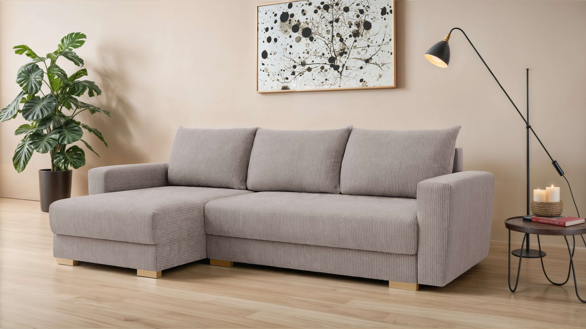 Home affaire Ecksofa "MAGHERA universell Schlafsofa mit Bettkasten, Maße B/T/H: 255/142/84cm" L-Form mit Recamiere rechts oder links montierbar, hoher Sitzkomfort