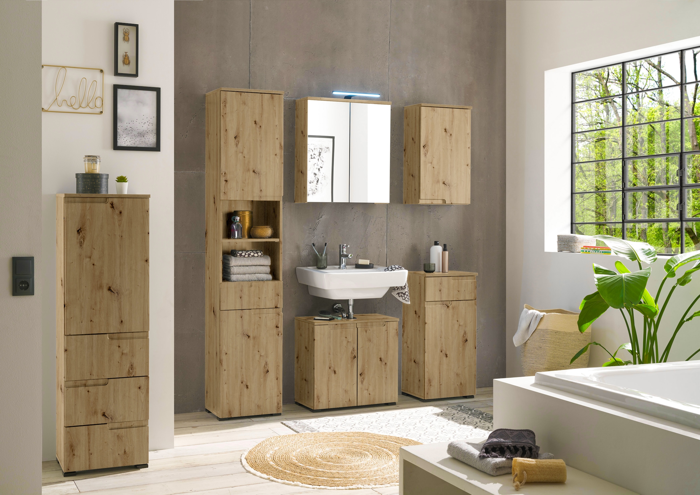 BASIC by Balculina Waschbeckenunterschrank »Spice, Badezimmerschrank BxTxH 60x57x32 cm«, (1 St.), Breite 60 cm, Griffmulden