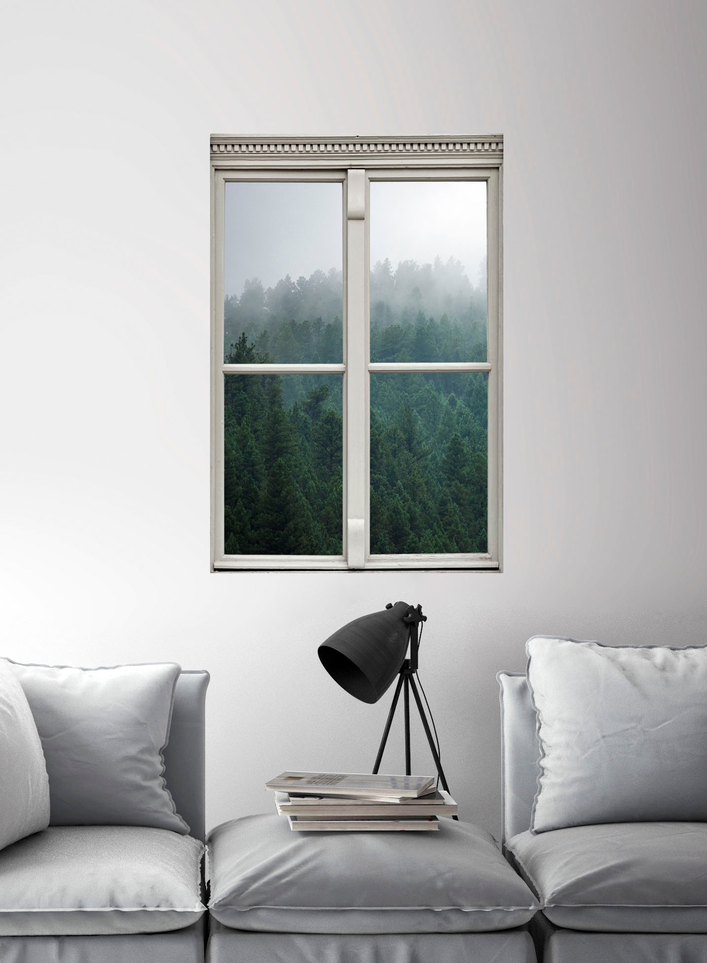 queence Wandsticker »Nebeliger Wald«, Wandsticker, Wandbild, selbstklebend, 3D, Fenster