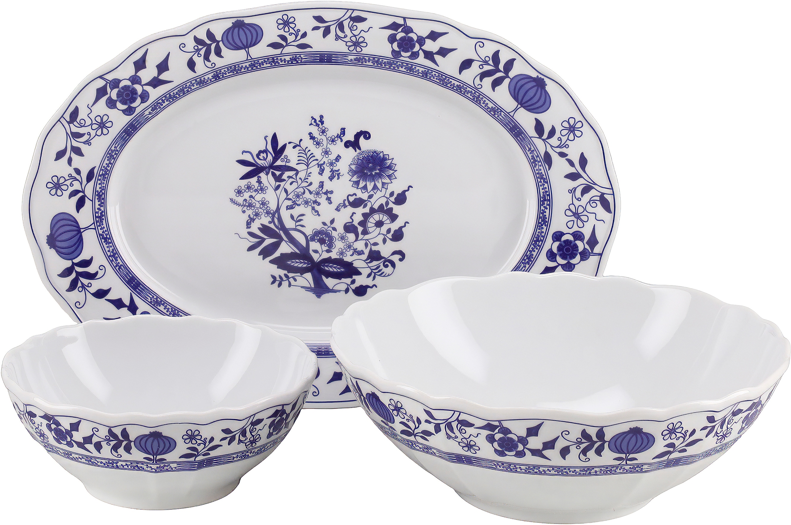 CreaTable Servier-Set "Flora - Servierset 3-tlg" Elegante festonierte Grundform, ausdrucksstarkes Relief