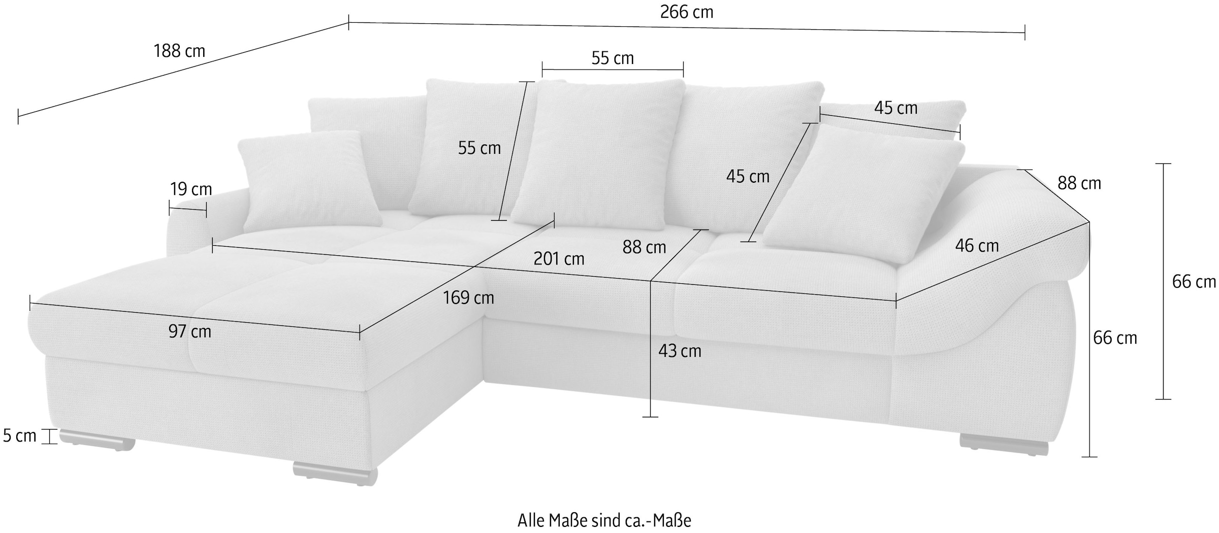 Mr. Couch Ecksofa »Livorno«, inkl. Hochschläfer-Bettauszug, XL-Bettkasten weiß beschichtet