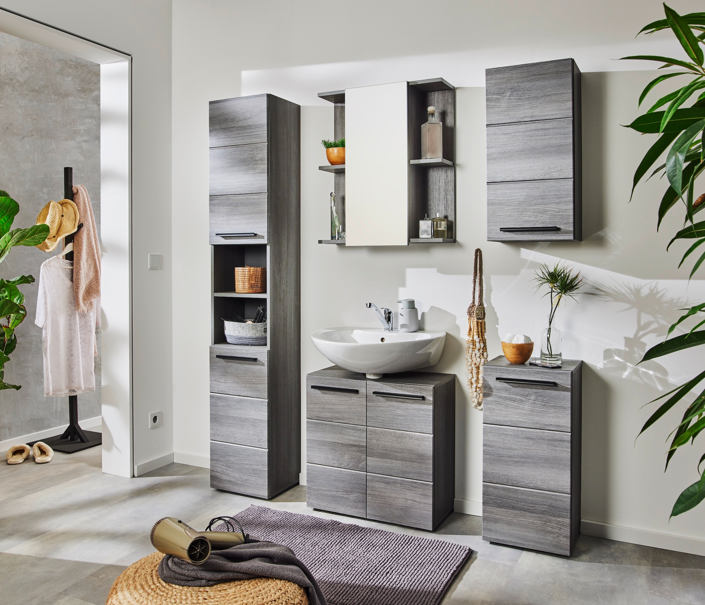 BASIC by Balculina Waschbeckenunterschrank »Silver,Badezimmerschrank BxHxT 60x70x20«, (1 St.), Breite 60cm, Tür L/R monierbar, FSC-Mix 70%