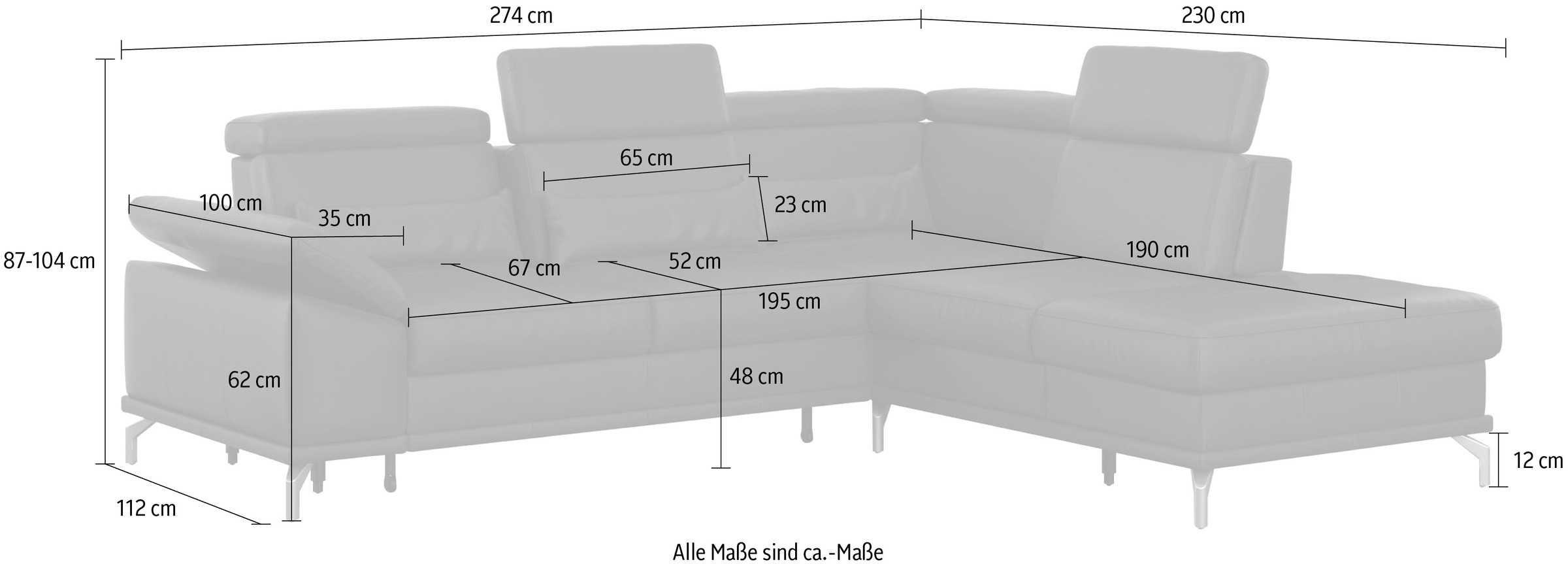 sit&more Ecksofa »Cabrio L-Form, mit Sitztiefenverstellung, Arm- und Kopfteilverstellung«, 3 Nierenkissen, Federkern, optional Bettfunktion und Stauraum