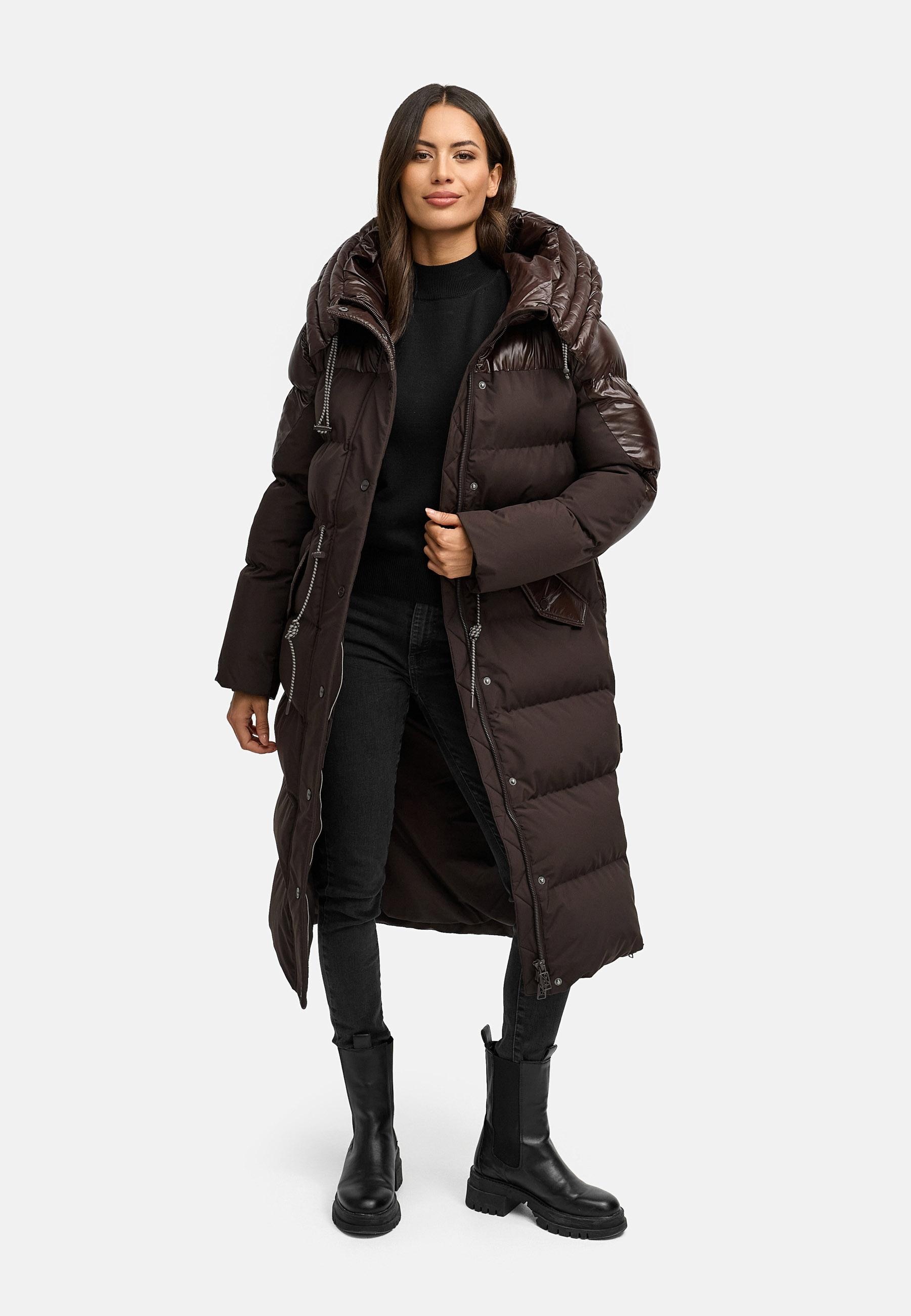 Navahoo Steppmantel »Knusperherz 14«, Langer gesteppter Damen Wintermantel mit Materialmix