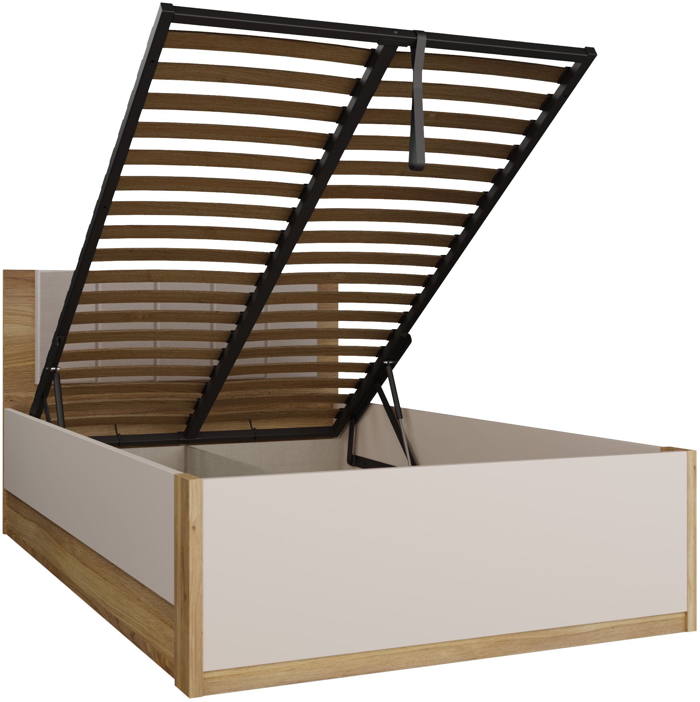 FORTE Bettgestell »Oak Squere« B/H/T :125,8/90/205,2  cm aufklappbarer Lattenrost, Stauraum