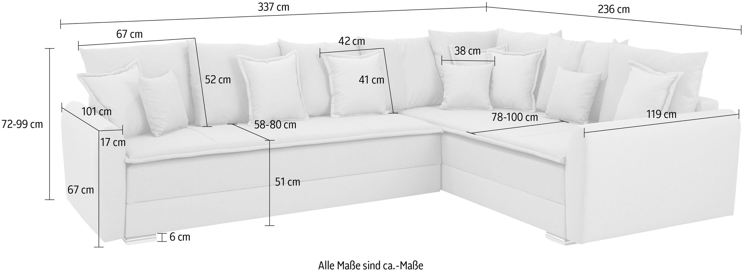 Home affaire Ecksofa »Fernando L-Form«, mit Boxspring: Dauerschlaffunktion durch Drehen und Zusammenschieben