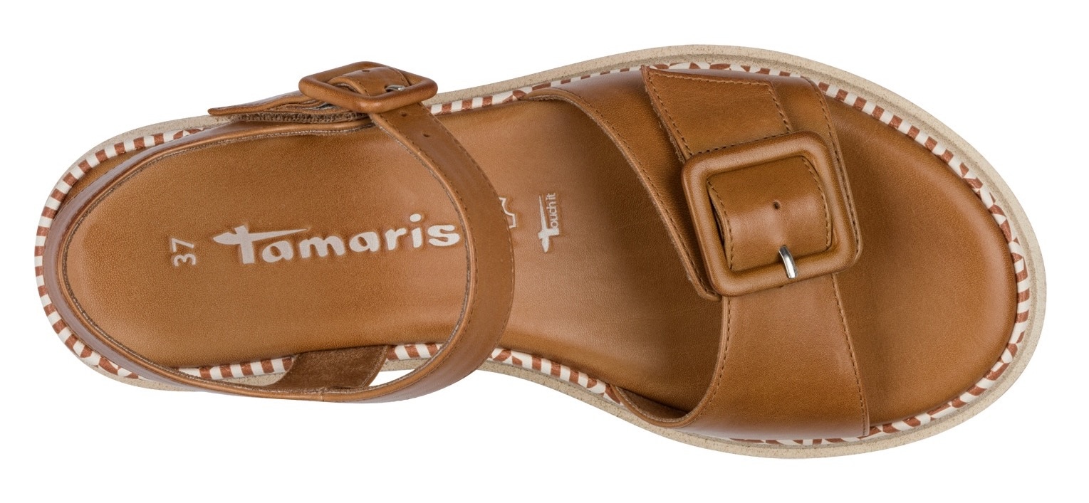Tamaris Keilsandalette, Riemchensandale, Sommerschuh mit Muster am Plateau