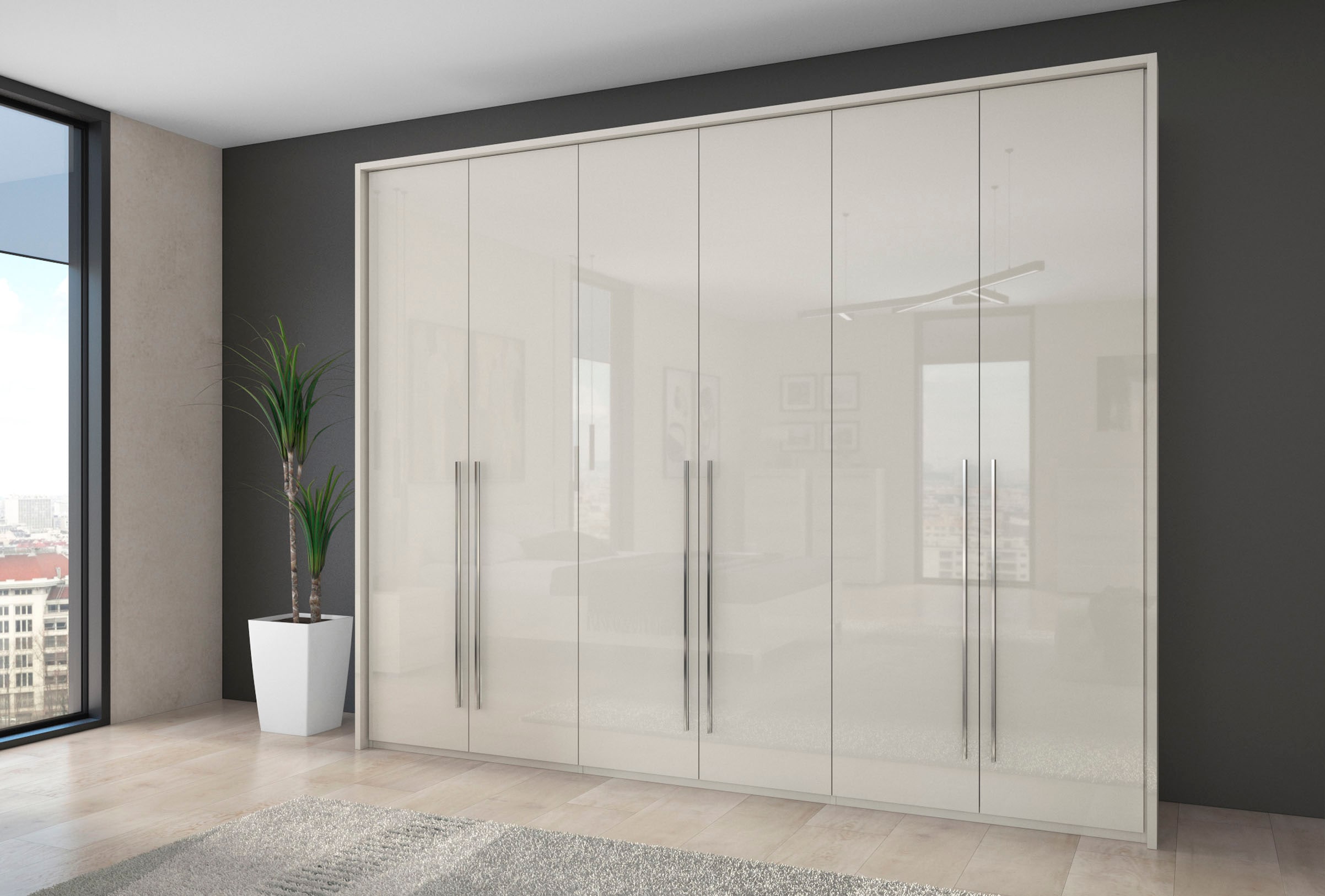 OTTO home Kleiderschrank "Piano, inklusive Rahmen und Beleuchtung, soft-close-Funktion" viele Breiten zur Auswahl, 226cm hoch, beige oder weiß, UV lackiert, Hochglanzfronten, FSC-zertifiziert