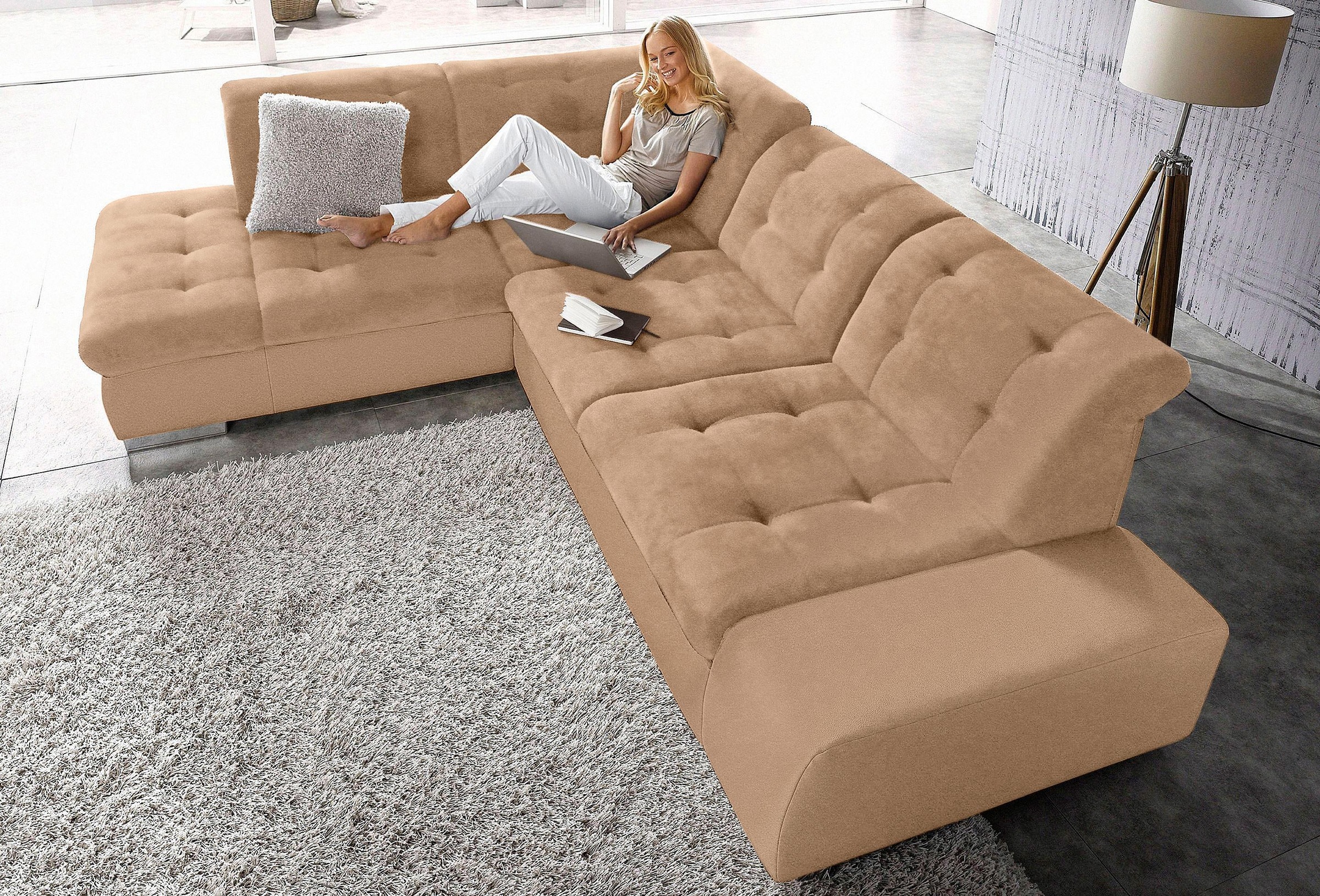 sit&more "Pale L-Form" inklusive Kopfteilverstellung, wahlweise mit Bettfunktion