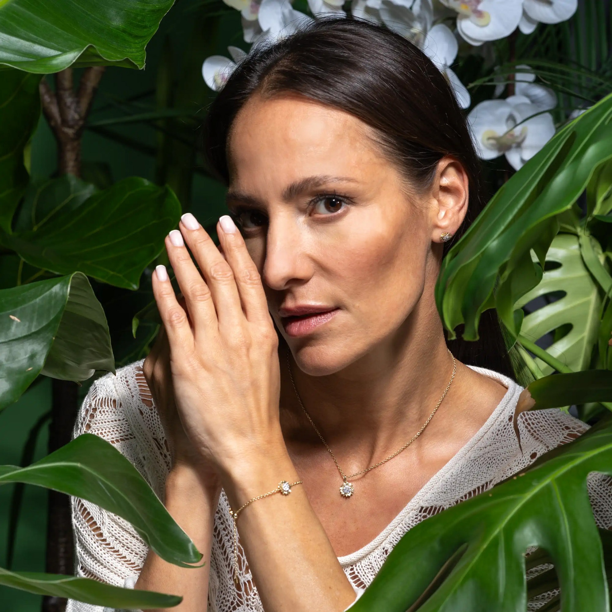 LYOMI Kette mit Anhänger »585/- GG/WG 7 synth. Diam. 0,14ct.«