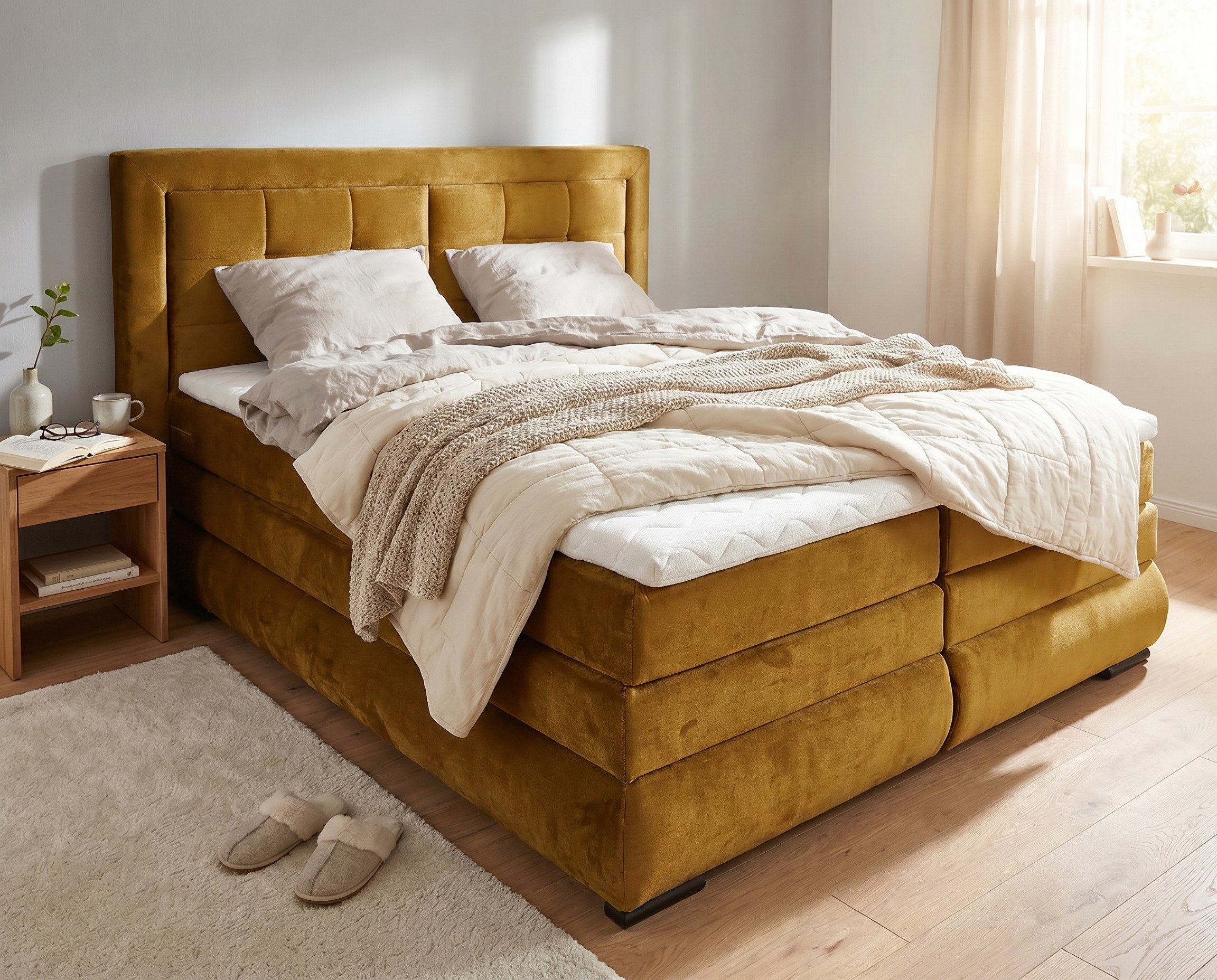 OTTO home "MIVVA mit Bettkasten, mit Taschenfederkernmatratze H3, H3/H4 mix, H4" mit Kaltschaum- oder Visco-Topper (bei H4), Komfortliegehöhe 67cm