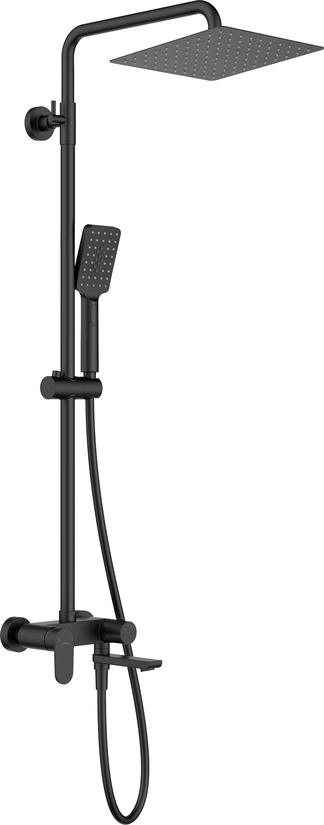 Deante Duschsystem »»Alpinia«, Badewannenbatterie + klappbarem Auslauf, Nero-Beschichtung«, verstellbare Höhe, Einstellbereich: 109-163cm