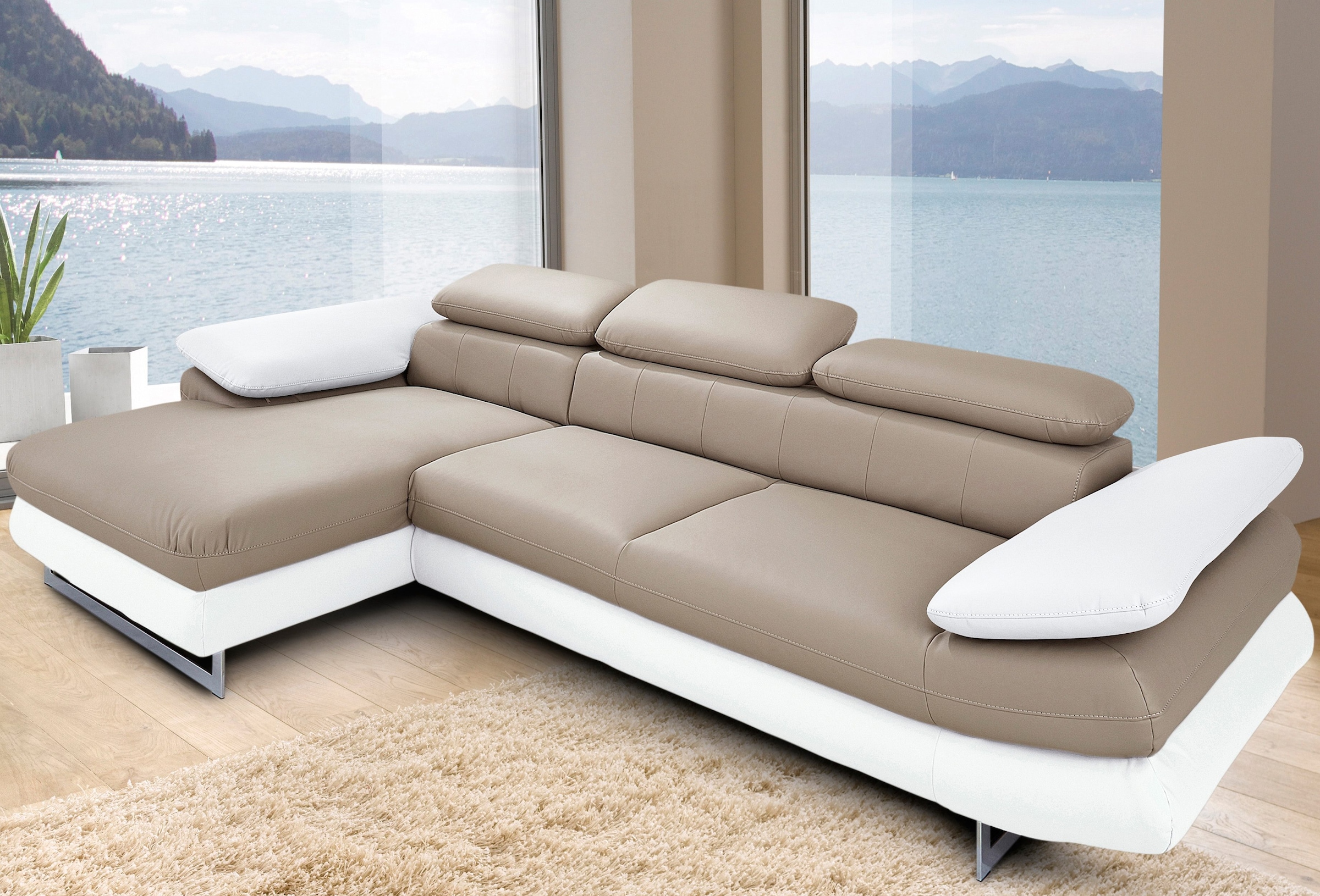 COTTA Ecksofa "Solution L-Form, B:286cm,modern mit Relaxarmlehne, Wellenunterfederung" mit Arm- & Kopfteilverstellung, wahlweise mit Schlaffunktion