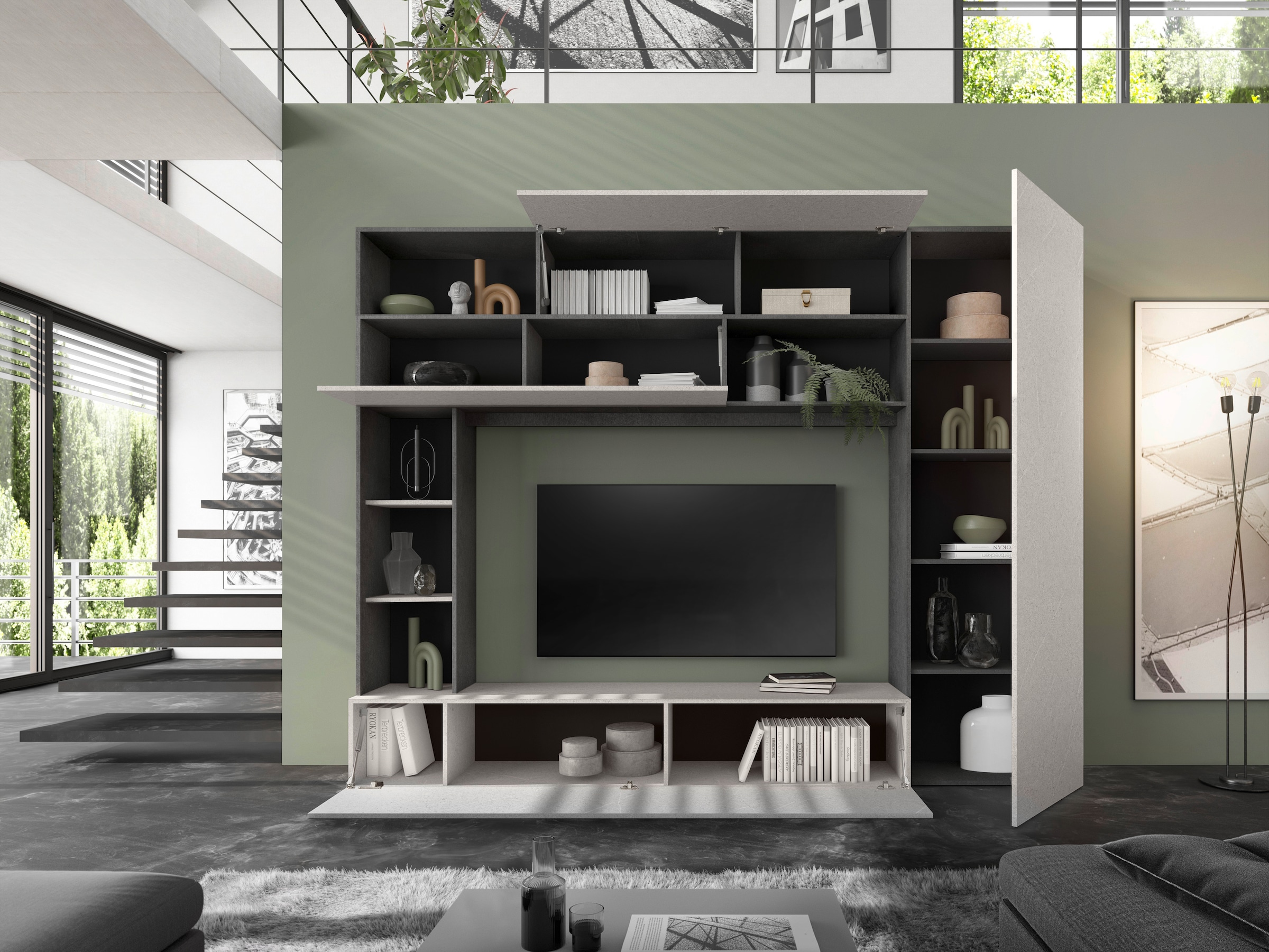 INOSIGN Wohnwand »PRATO, Breite 272 cm, Höhe 210 cm, Kompakt-Wohnwand,«, Mediawand, Schrankwand, moderne u. grifflose Optik, viel Stauraum
