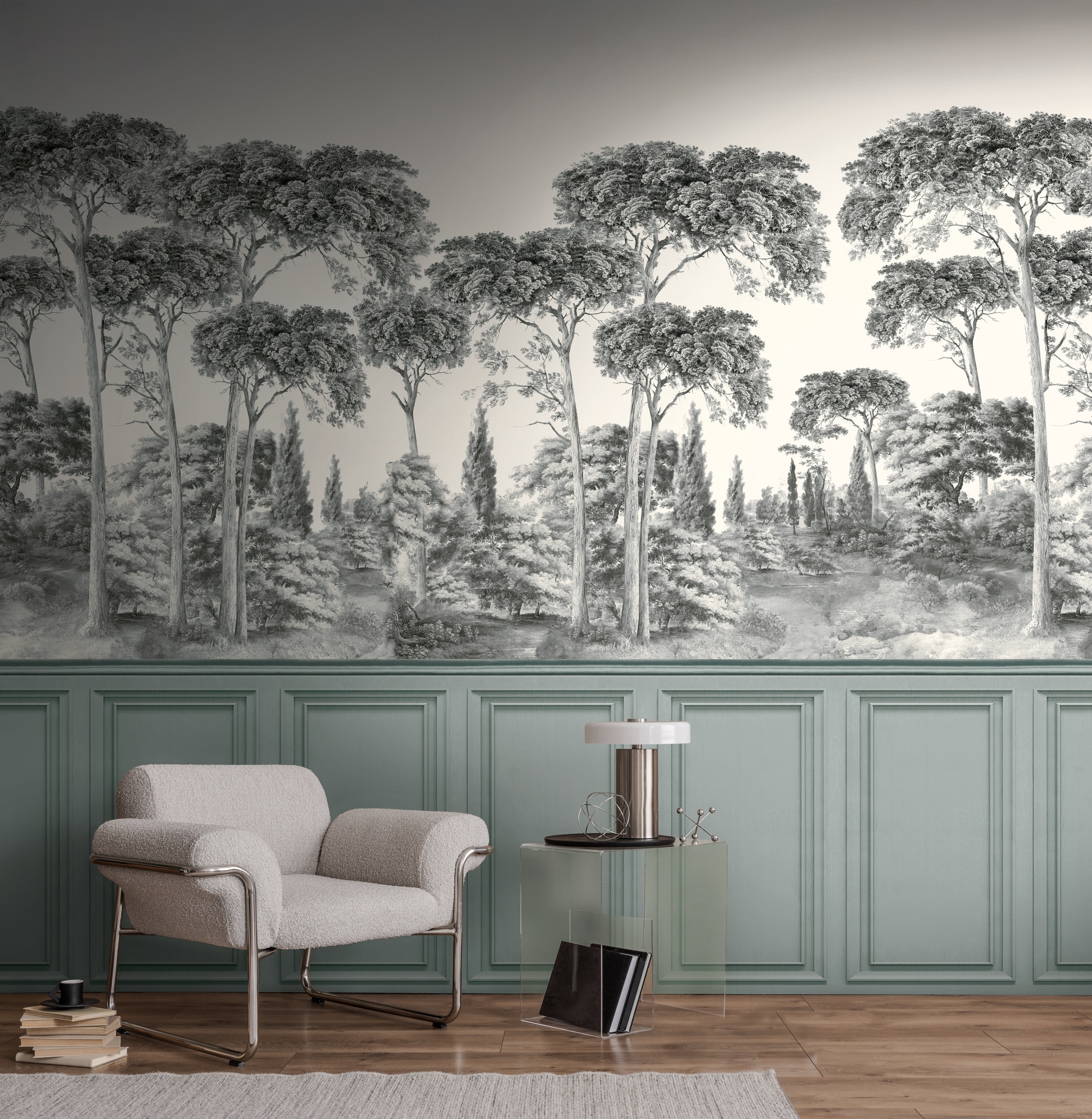 living walls Fototapete "The Wall 4 Botanic – Malerische Baumlandschaft Vlies-Fototapete" Motiv matt naturalistisch leicht strukturiert Malerische Baumlandschaft mit atmosphärischer Tiefe