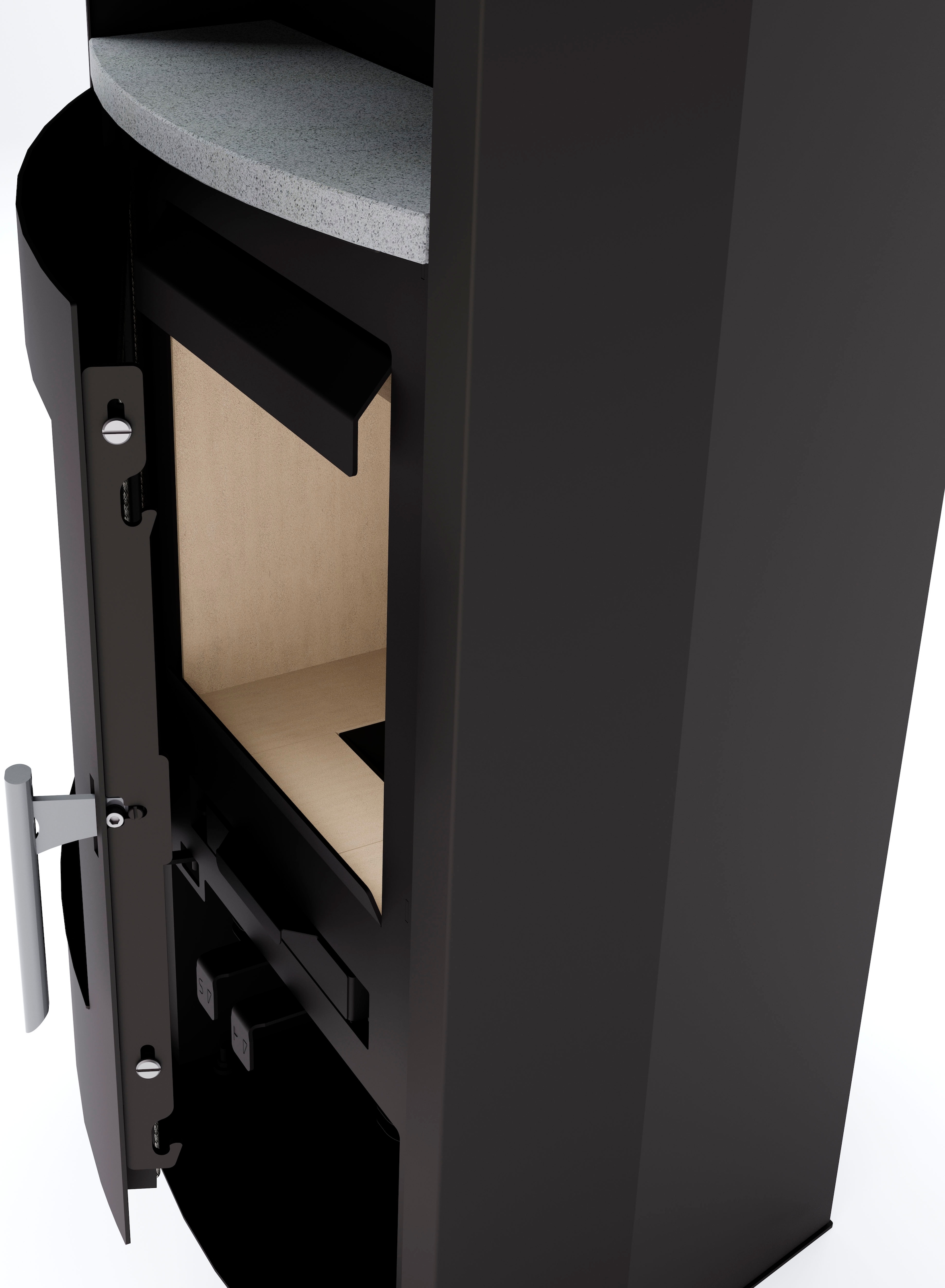 JUSTUS Kaminofen »Lara Stahl Schwarz Exklusiv« Aufstellort in deinem Zuhause, Top & Teefachstein