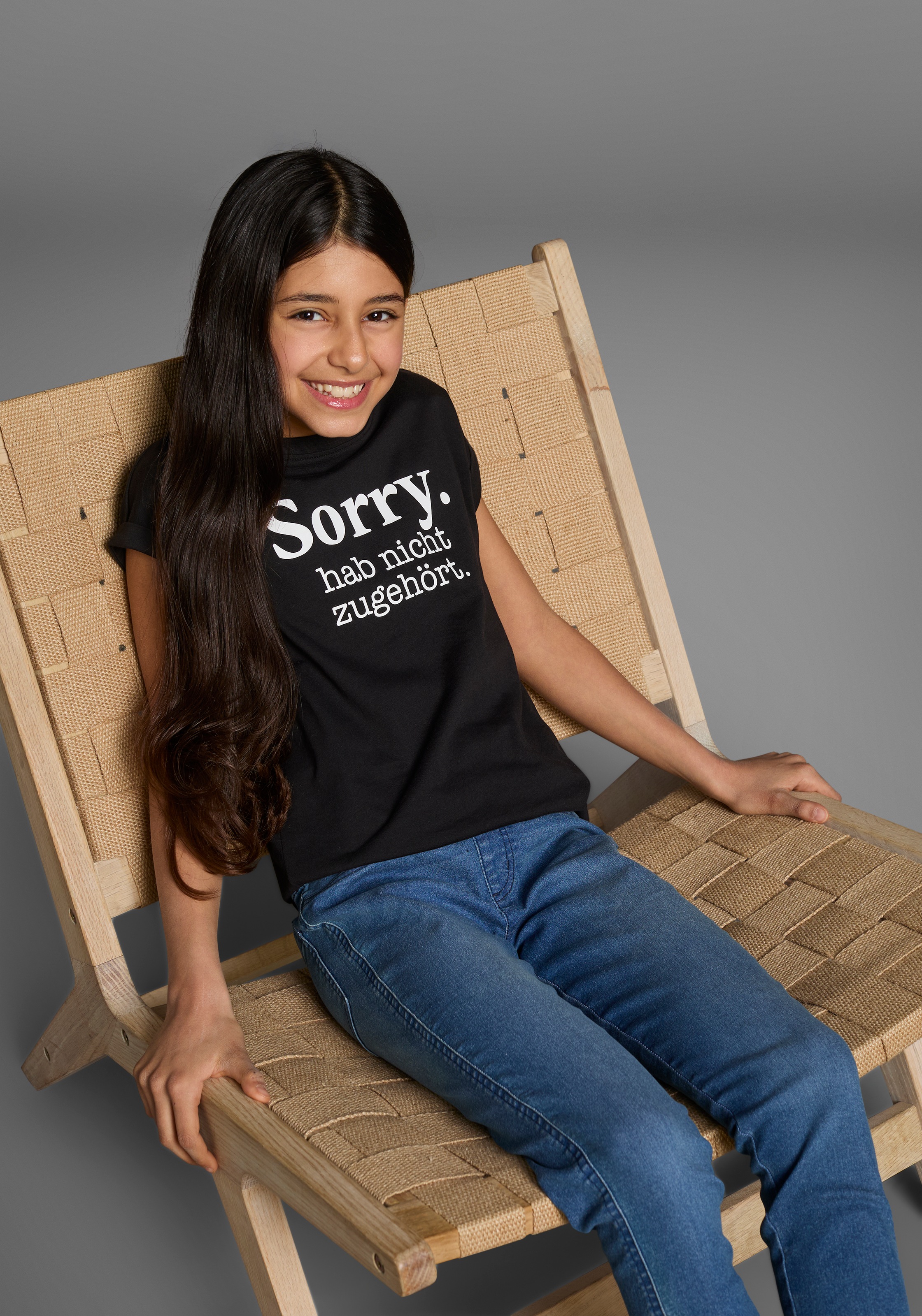 KIDSWORLD T-Shirt »Sorry. hab nicht zugehört.«, Kurzarm, bedruckt, Rundhalsausschnitt, aus Baumwolle